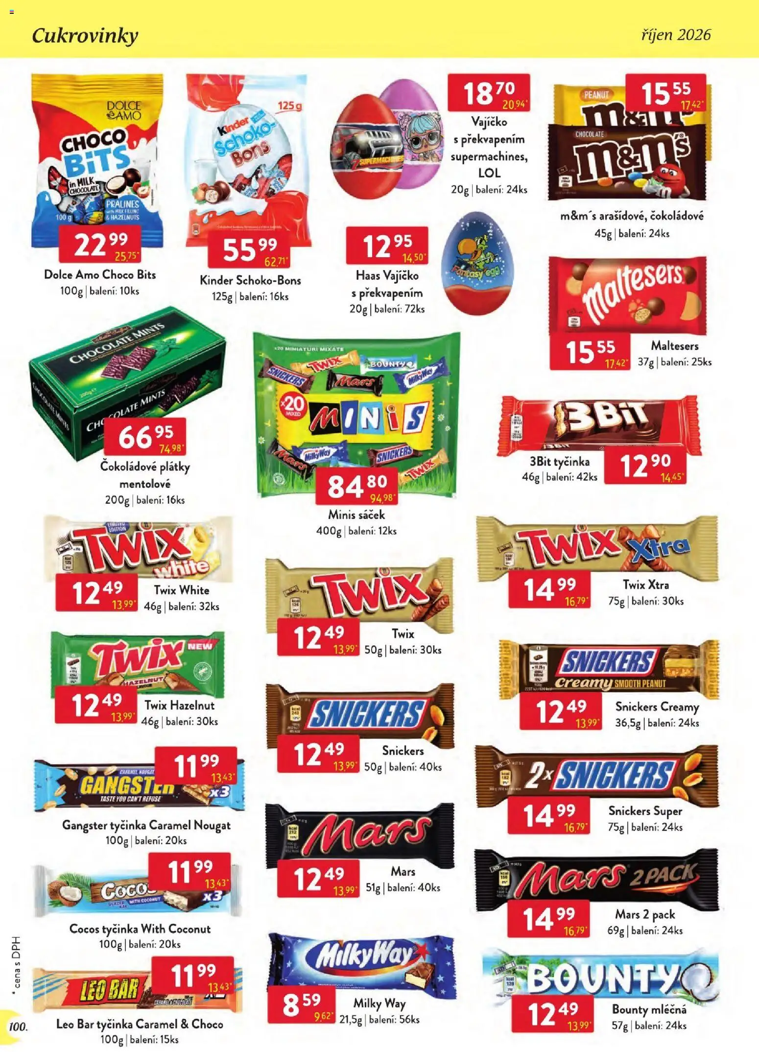 Astur & Qanto leták - Velkoobchod 10/2026 od 01.10.2026 | Strana: 100 | Produkty: Kinder, Snickers, Milk chocolate, Sáček