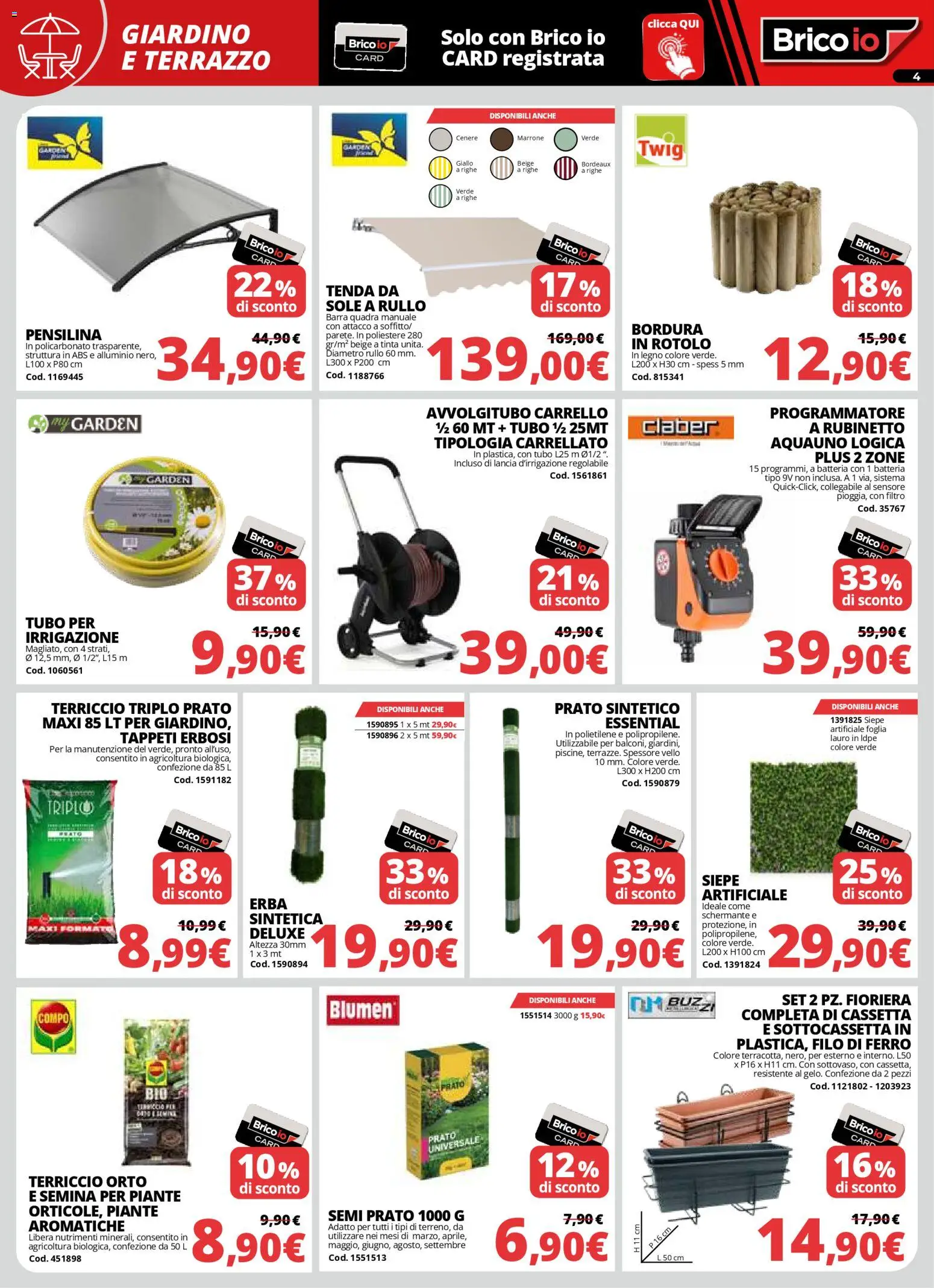 Volantino Brico io del 05.03.2026 | Pagina: 4 | Prodotti: Rullo, Tubo, Carrello, Terriccio