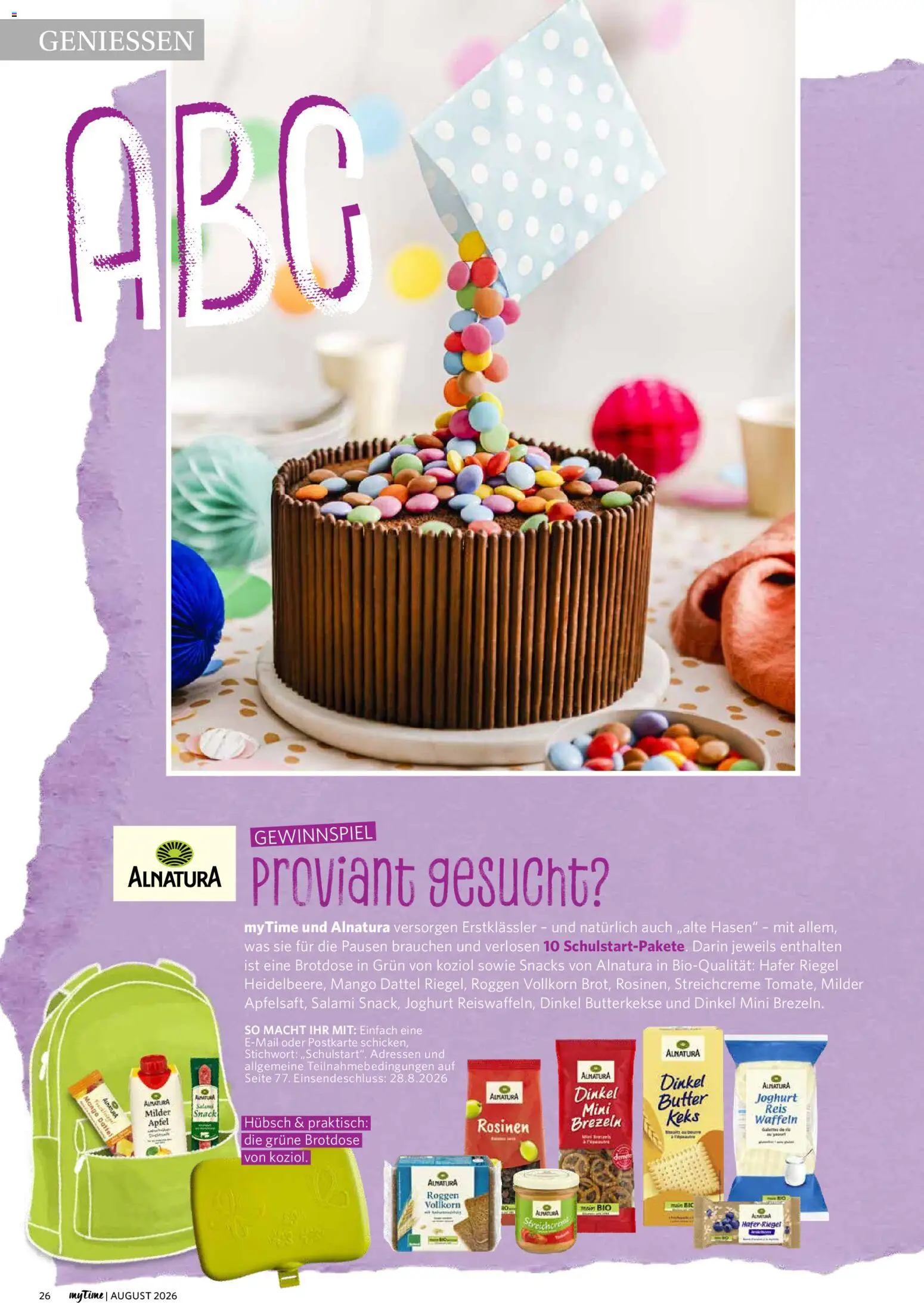 Famila Nordwest myTime August 2026 – gültig ab 01.08.2026 | Seite: 26 | Produkte: Waffeln, Butterkekse, Rosinen, Salami