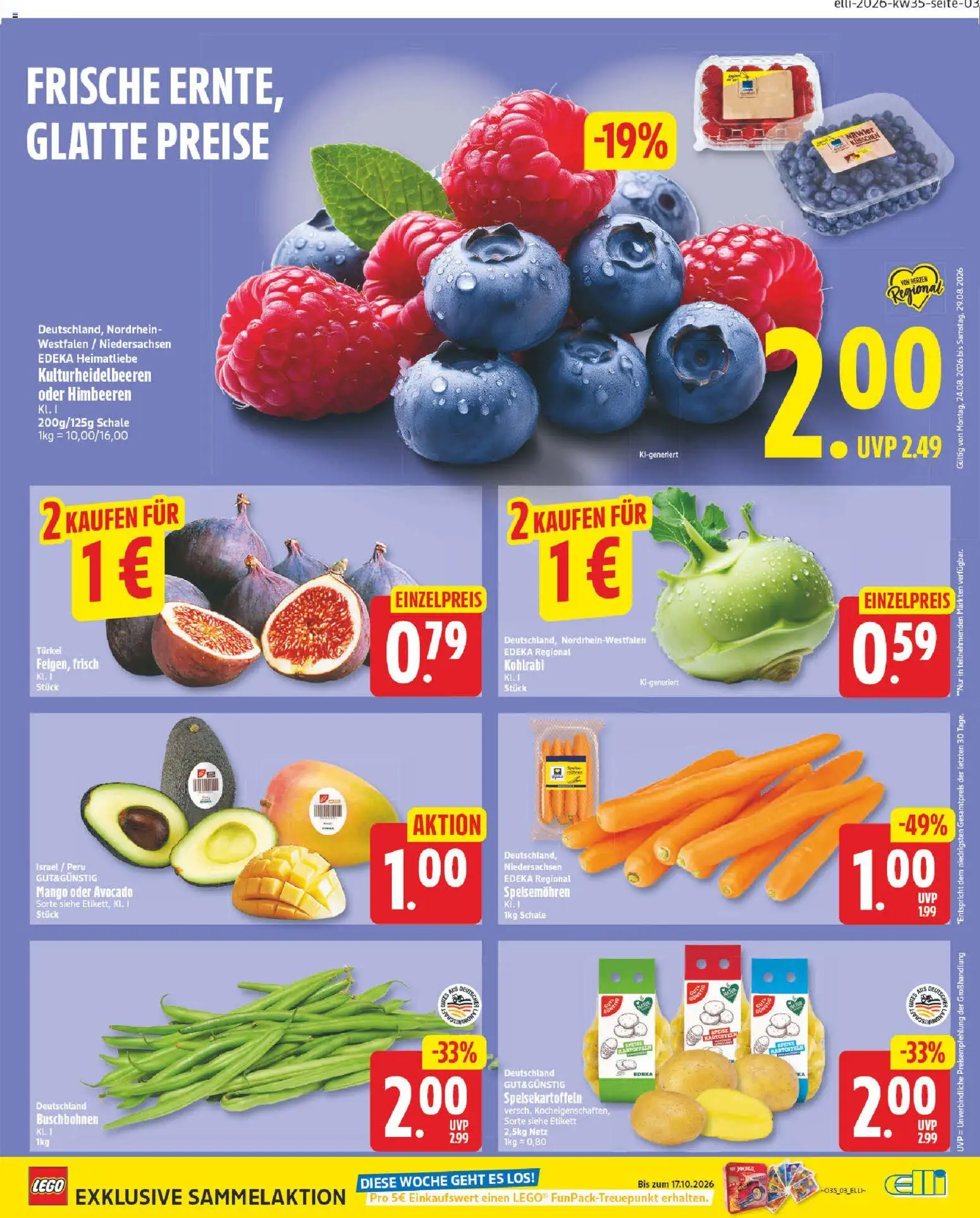 Elli Markt Prospekt Delbrück – gültig ab 24.08.2026 | Seite: 3 | Produkte: Himbeeren, Kohlrabi, Avocado, Kartoffeln