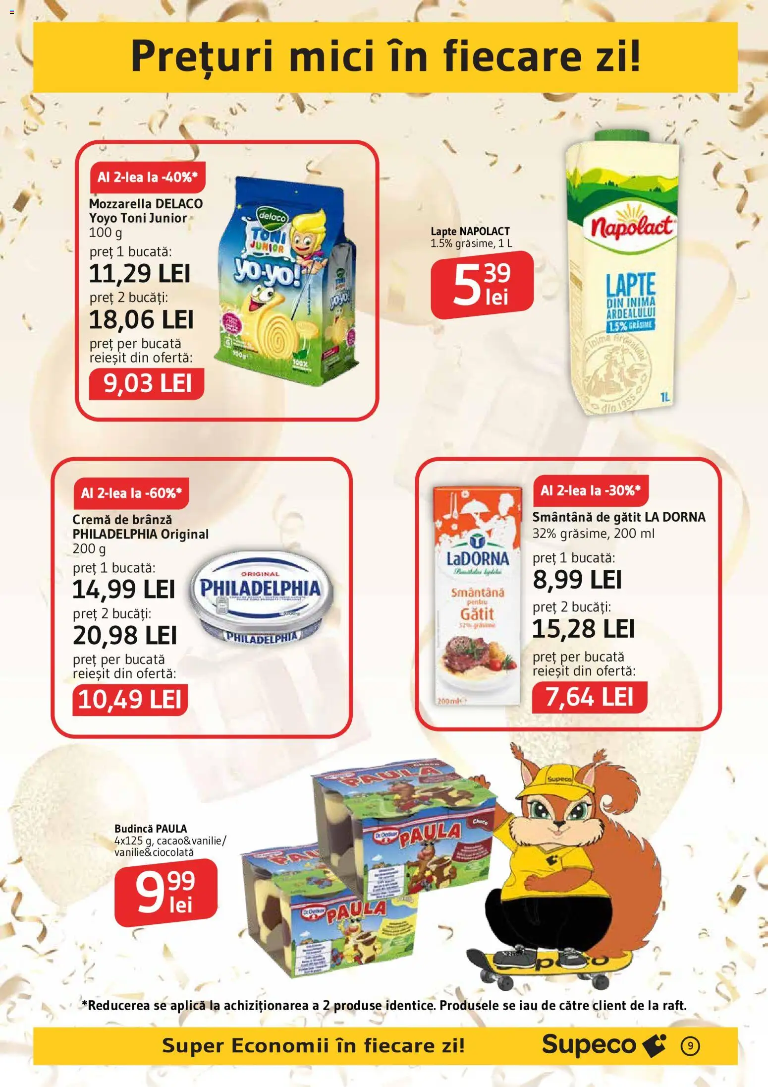 Noul catalog Supeco – valabil de la 03.09.2026 | Pagină: 9 | Produse: Budincă, Delaco, Mozzarella, Cremă de brânză