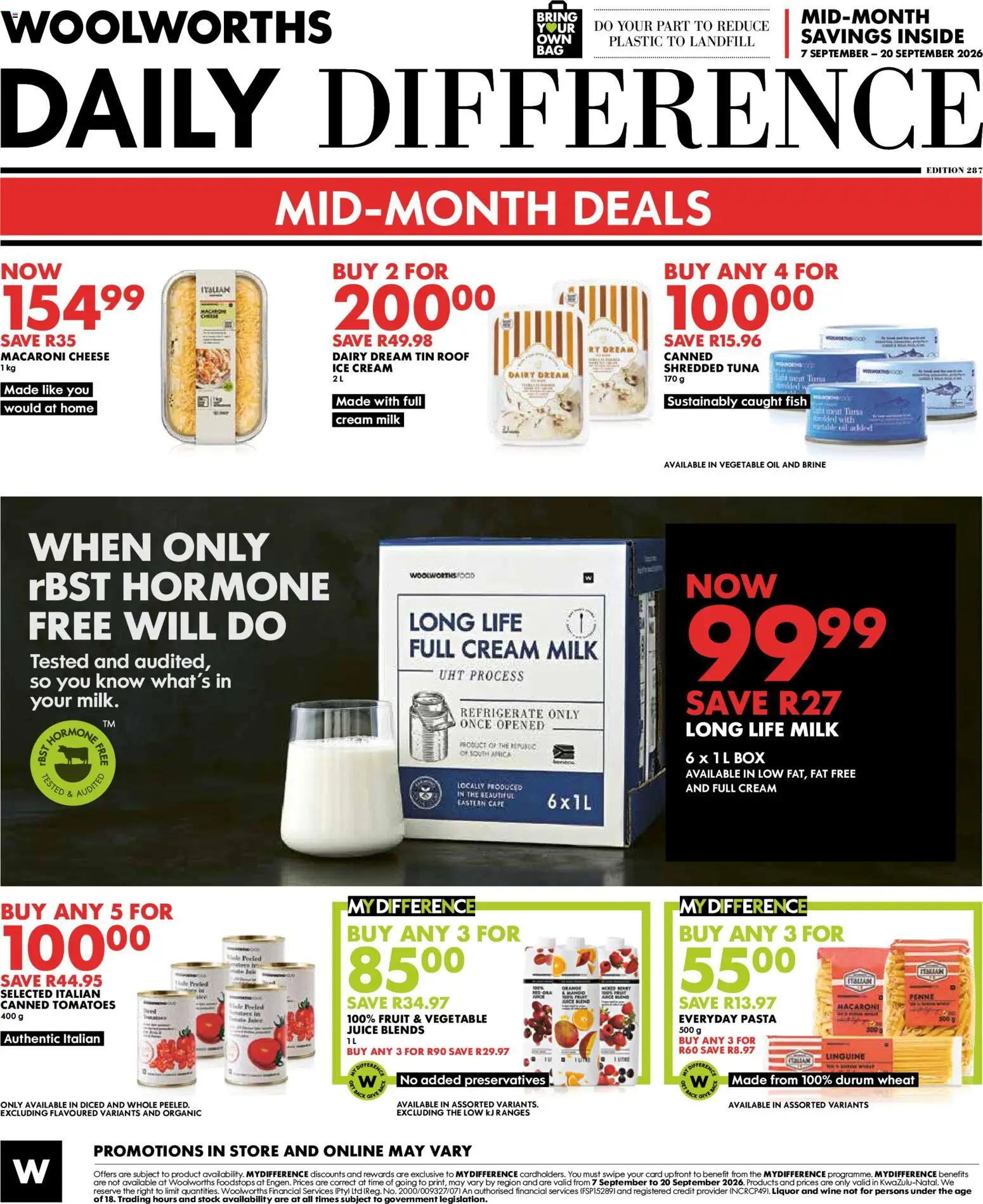 New Woolworths catalogue – valid from 07/09/2026 | Page: 8 | Products: Cheese, Juice, Tomatoes, Pasta