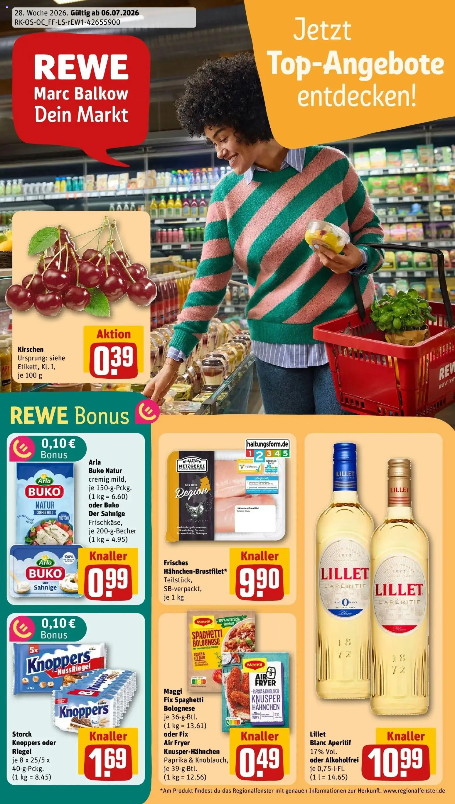 Rewe Prospekt Berlin / Friedrichshain – gültig ab 06.07.2026 | Seite: 1 | Produkte: Hahnchen, Spaghetti, Paprika, Knoblauch