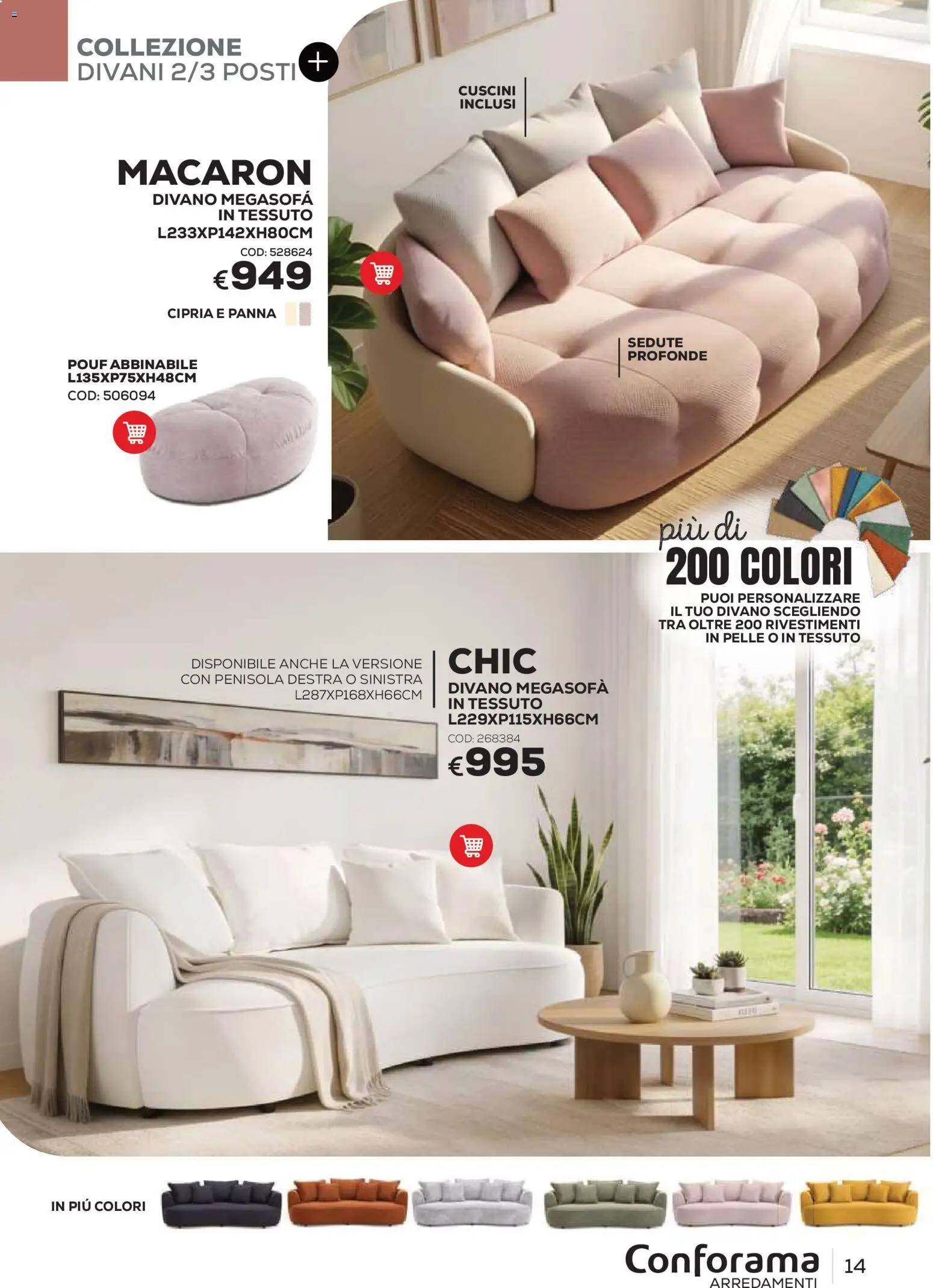 Volantino Conforama del 22/06/2026 | Pagina: 14 | Prodotti: Panna, Divano, Cipria