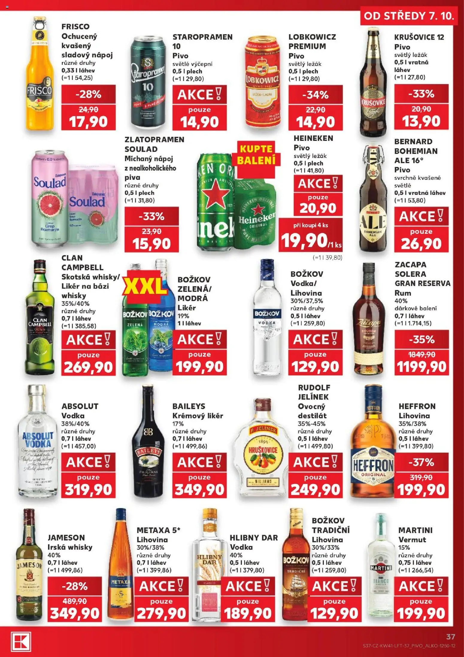Kaufland leták - Praha 8 od 07.10.2026 | Strana: 37 | Produkty: Míchaný nápoj, Jameson, Krémový likér, Krušovice