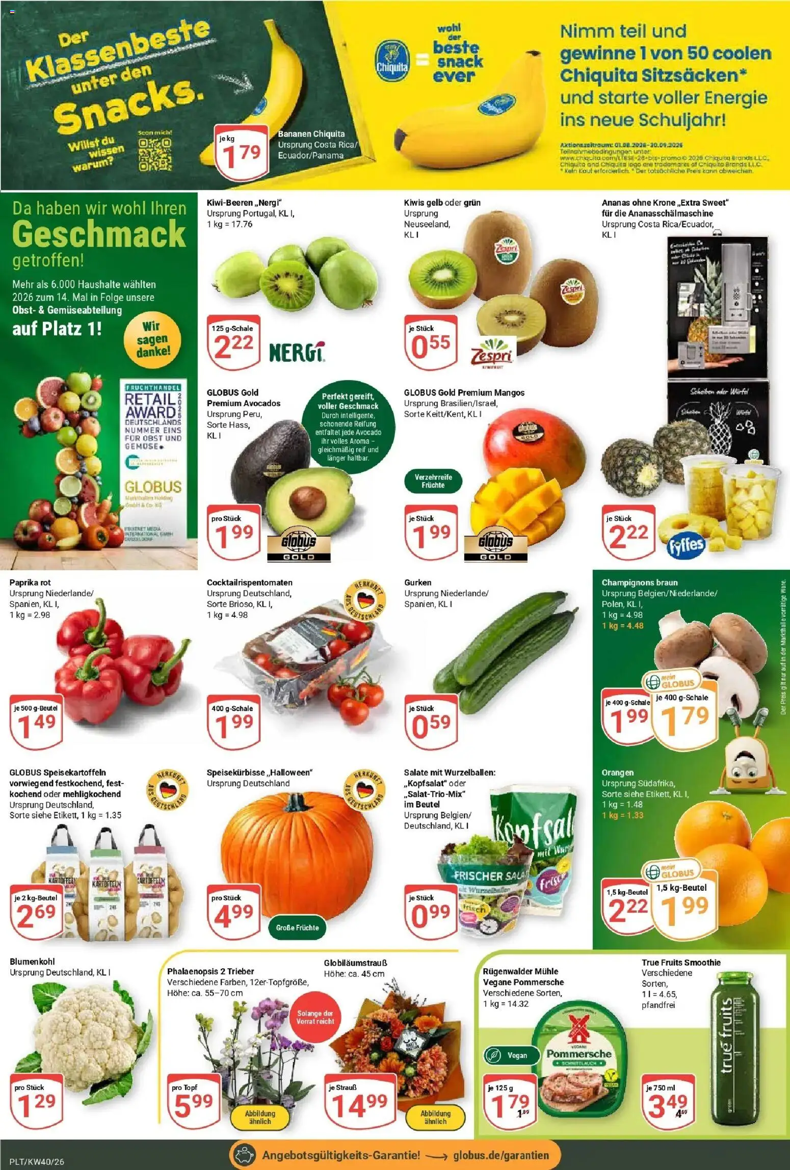 Globus Prospekt Plattling (ab 28.09.2026) » Angebote online | Seite: 9 | Produkte: Paprika rot, Gemüse, Obst, Gurken