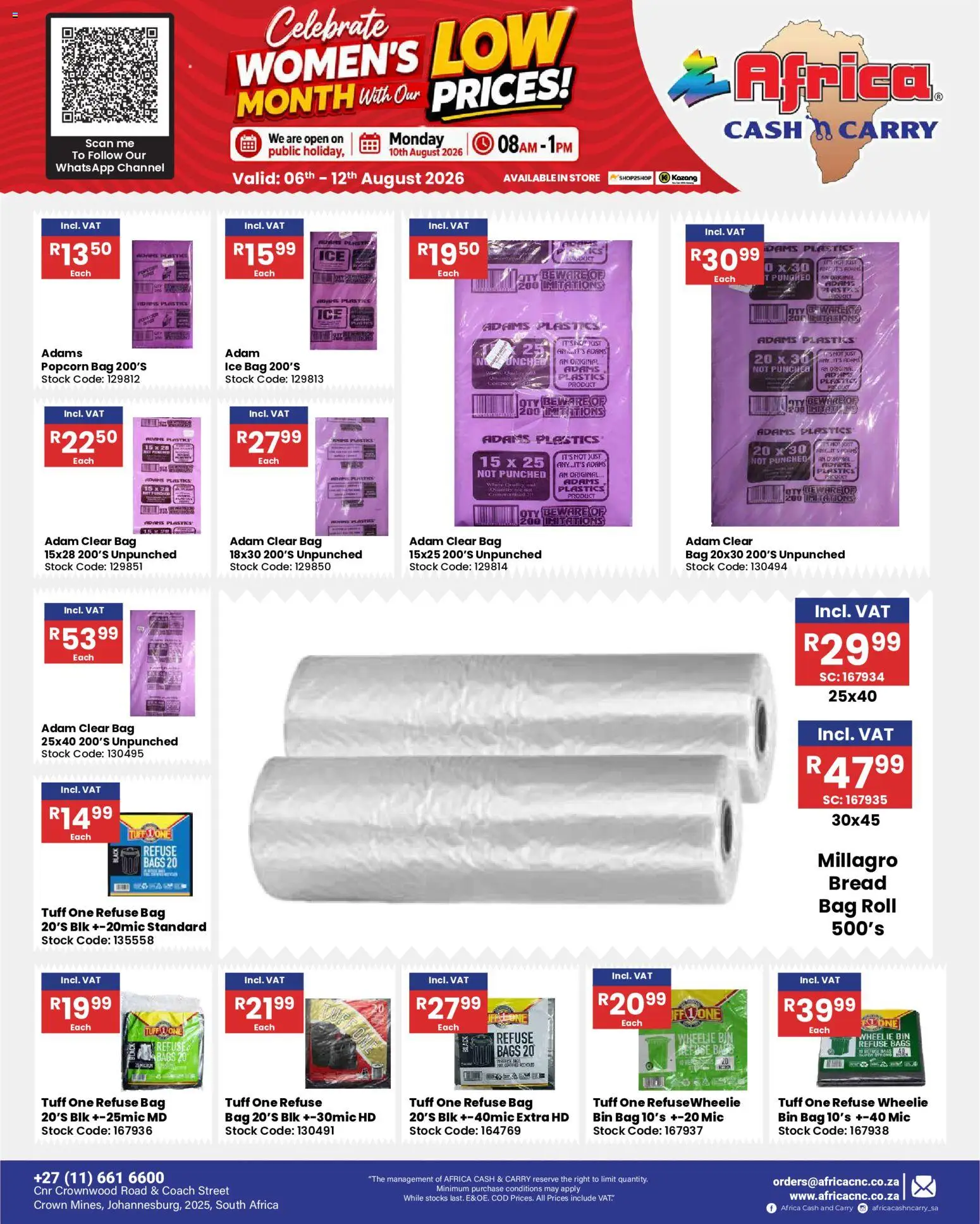 New Africa Cash & Carry catalogue – valid from 06/08/2026 | Page: 52 | Products: Bread, Popcorn, Refuse bags, Stock