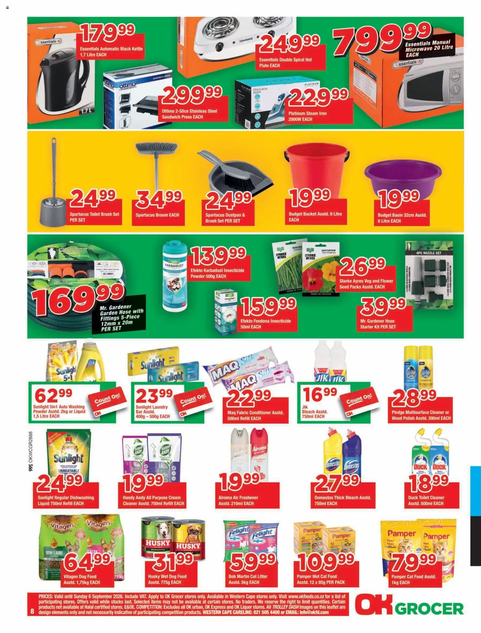 New OK Foods catalogue – valid from 25/08/2026 | Page: 8 | Products: Kettle, Air freshener, Bleach, Cat food