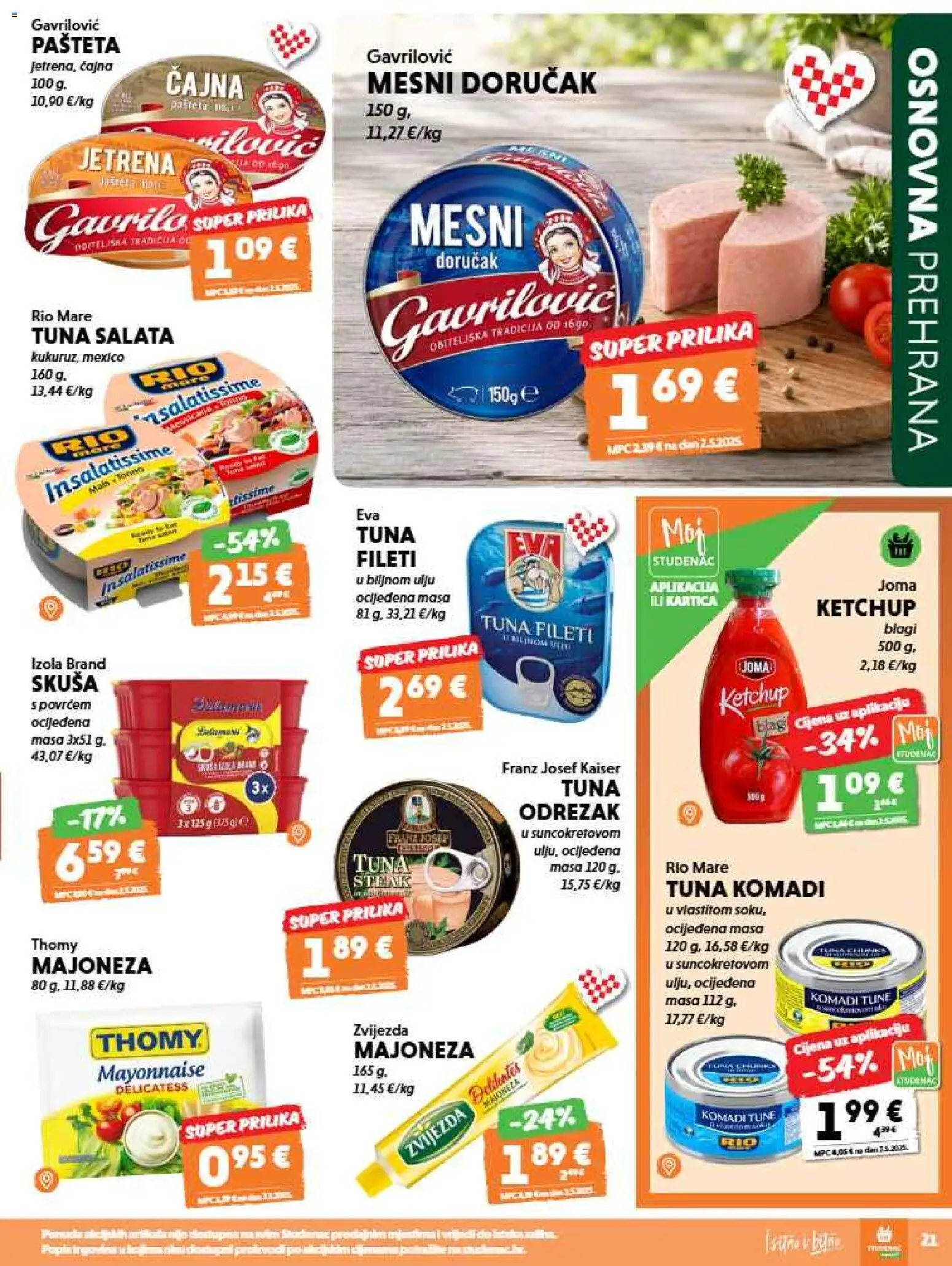 Studenac katalog | vrijedi od 26.08.2026 | Stranica: 21 | Proizvodi: Odrezak, Rio Mare, Majoneza, Tuna