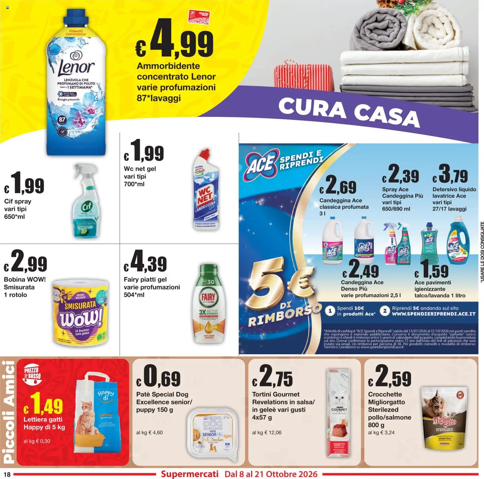 Volantino Sì con Te del 08/10/2026 | Pagina: 18 | Prodotti: Ammorbidente, Candeggina, Crocchette, Lenzuola