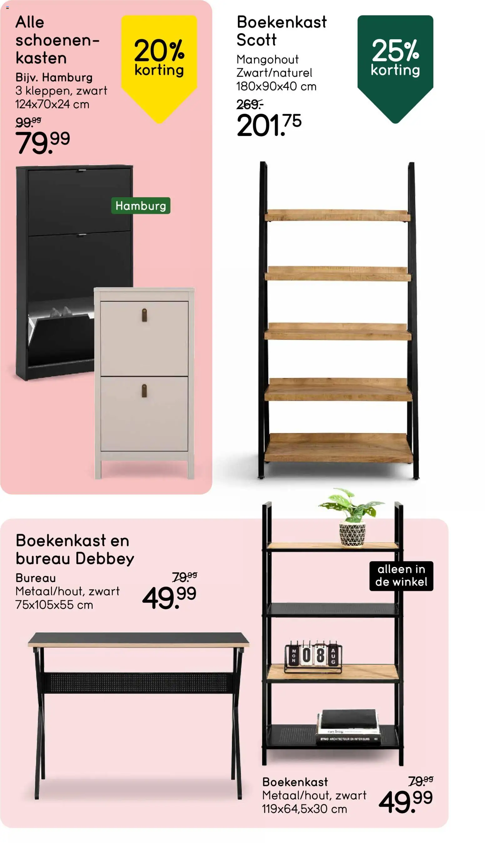 {H1} | Pagina: 20 | Producten: Schoenen, Boekenkast, Bureau
