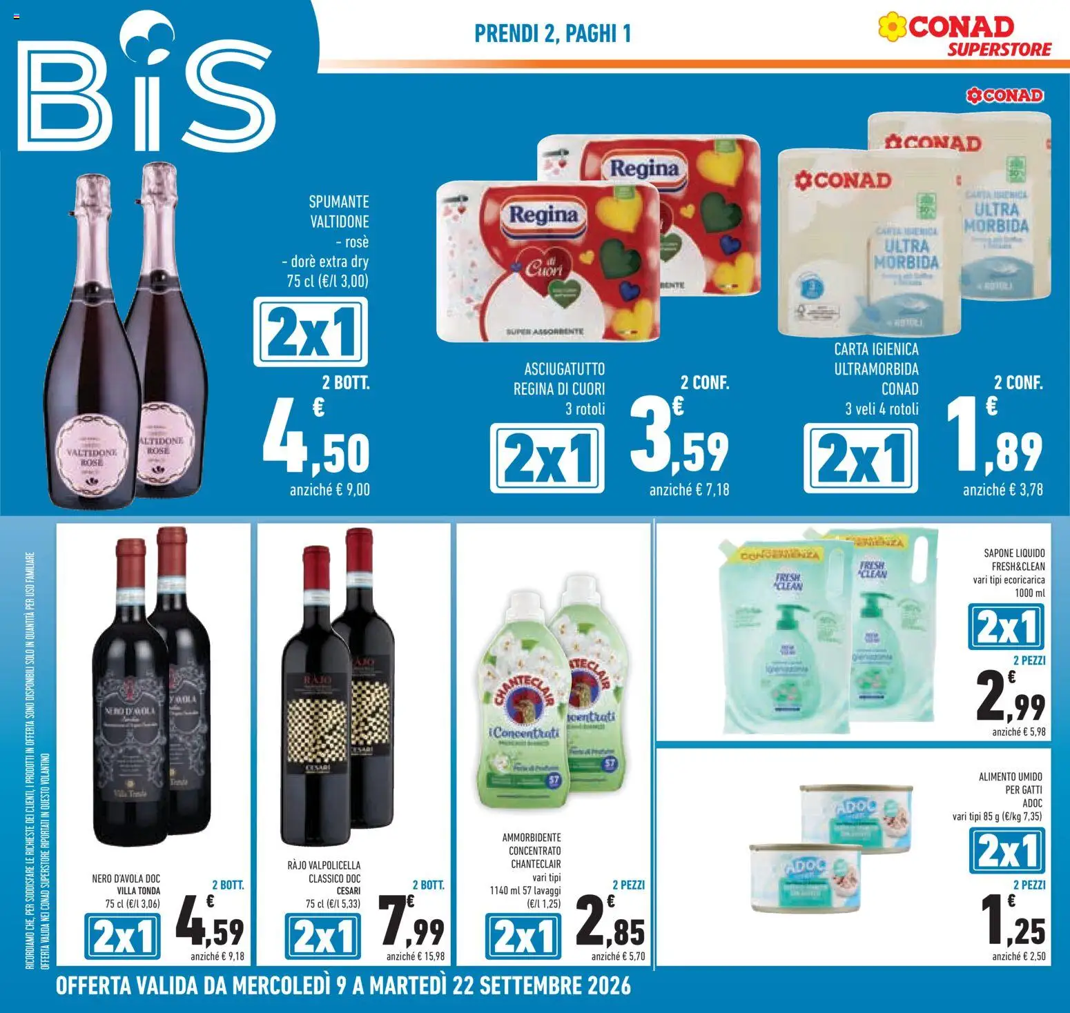 Volantino Conad del 09/09/2026 | Pagina: 4 | Prodotti: Carta igienica, Sapone, Spumante, Asciugatutto