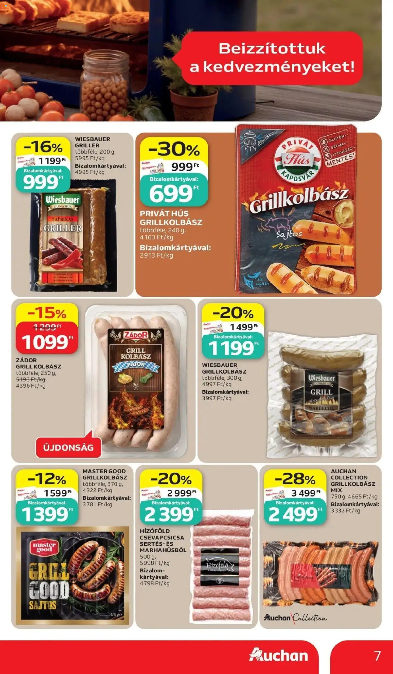 Auchan akciós ujság - amely érvényes a következő dátumtól: 11.06.2026 | Oldal: 7 | Termékek: Kolbász, Grillkolbász, Hús, Grill