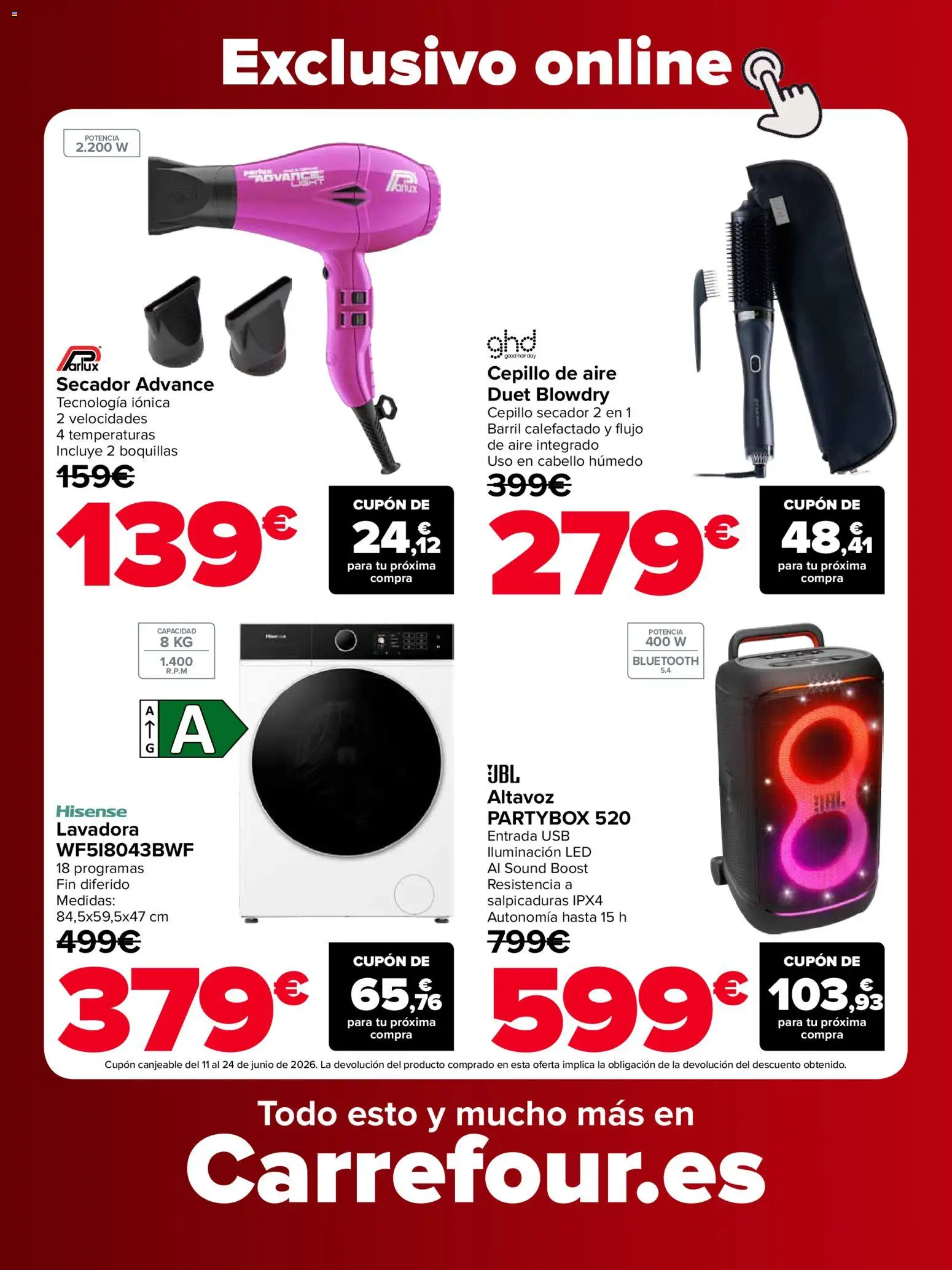 Carrefour folleto │ válido desde el 01.06.2026 | Página: 19 | Productos: Cepillo, Altavoz, USB, Lavadora