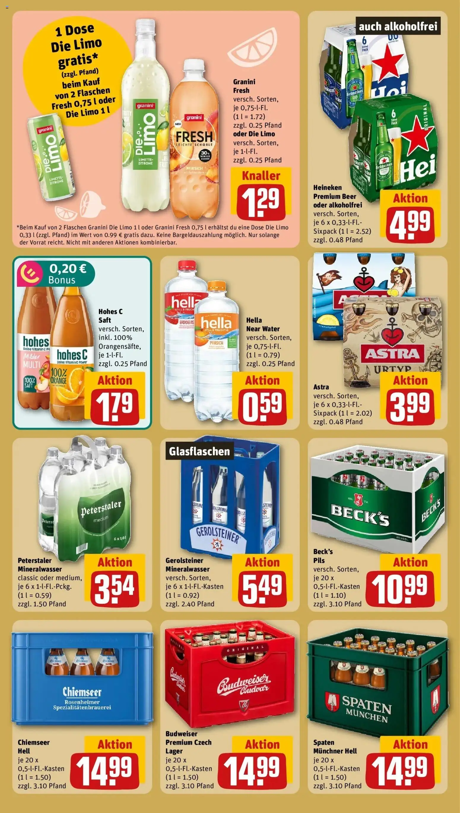 REWE Prospekt ab 21.09.2026 zum Blättern » Angebote | Seite: 22 | Produkte: Mineralwasser, Granini die limo, Hohes c, Budweiser