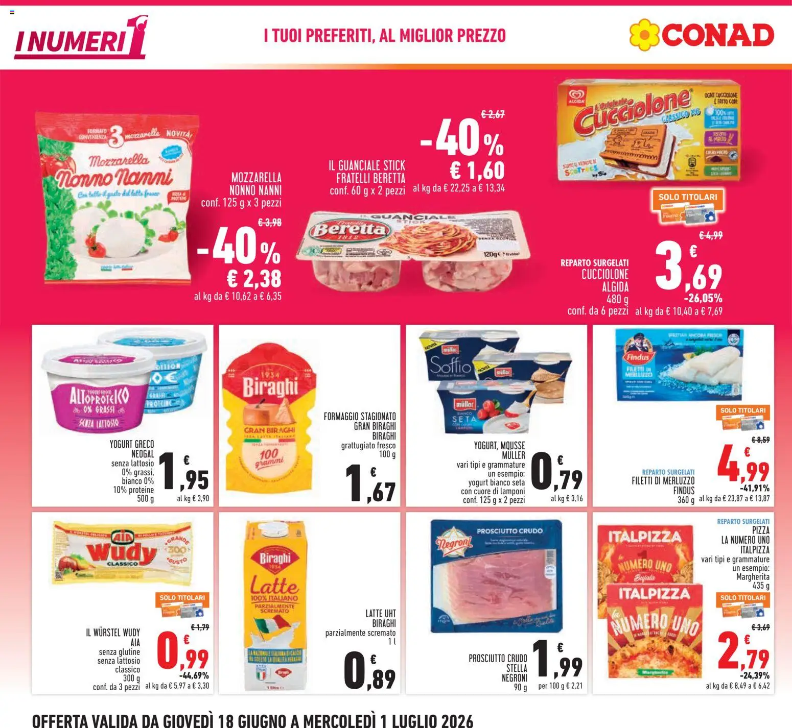 Volantino Conad del 18.06.2026 | Pagina: 2 | Prodotti: Lamponi, Prosciutto, Wurstel, Cacao