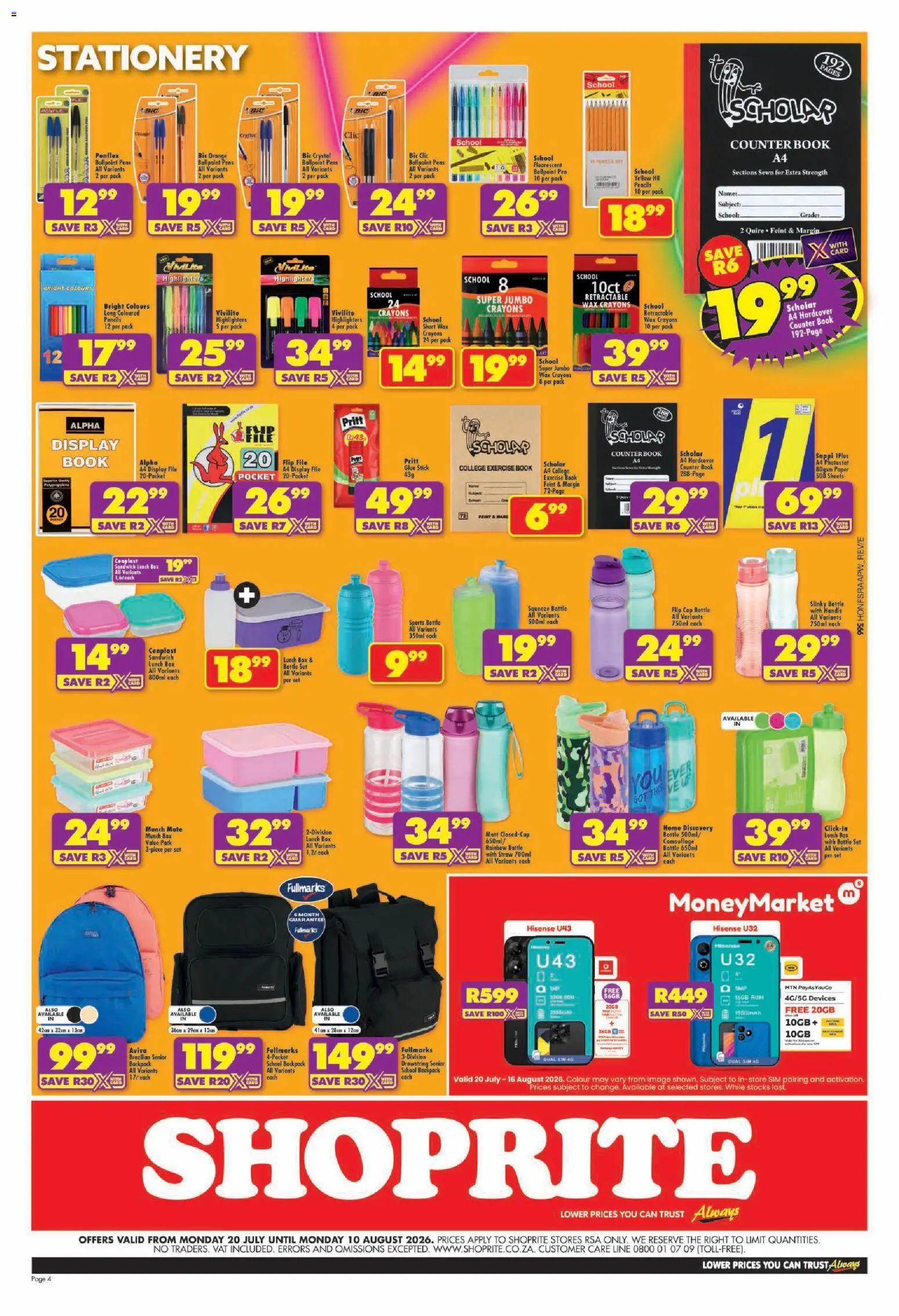 New Shoprite catalogue – valid from 20/07/2026 | Page: 4 | Products: Backpack, Box, Wax, Pen