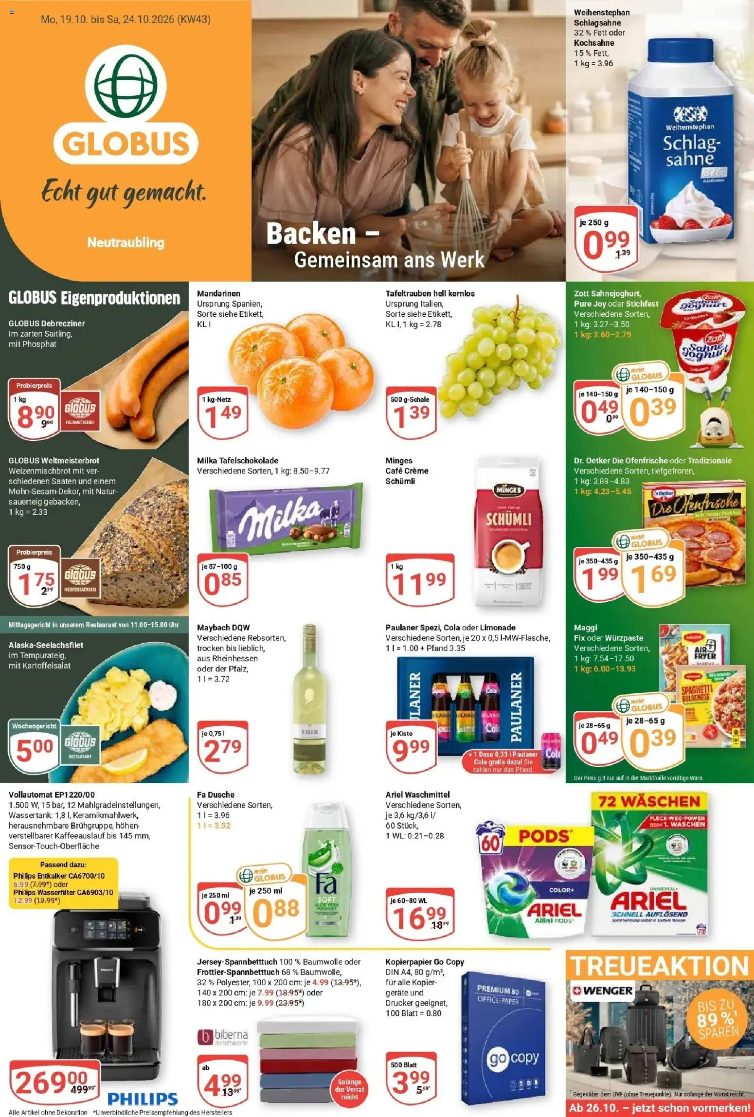 Globus Prospekt Neutraubling (ab 19.10.2026) » Angebote online | Seite: 1 | Produkte: Schlagsahne, Ariel, Limonade, Drucker