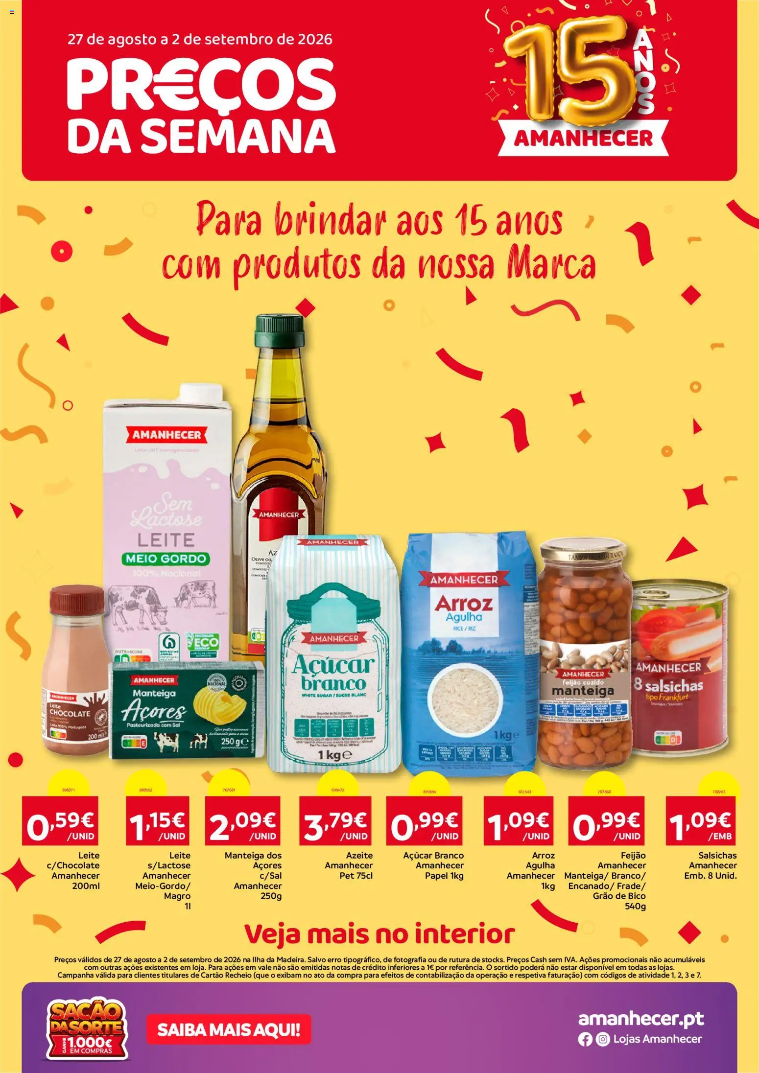 Amanhecer Folheto Madeira │ válido de 27/08/2026 | Página: 1 | Produtos: Azeite, Sal, Açúcar, Salsichas