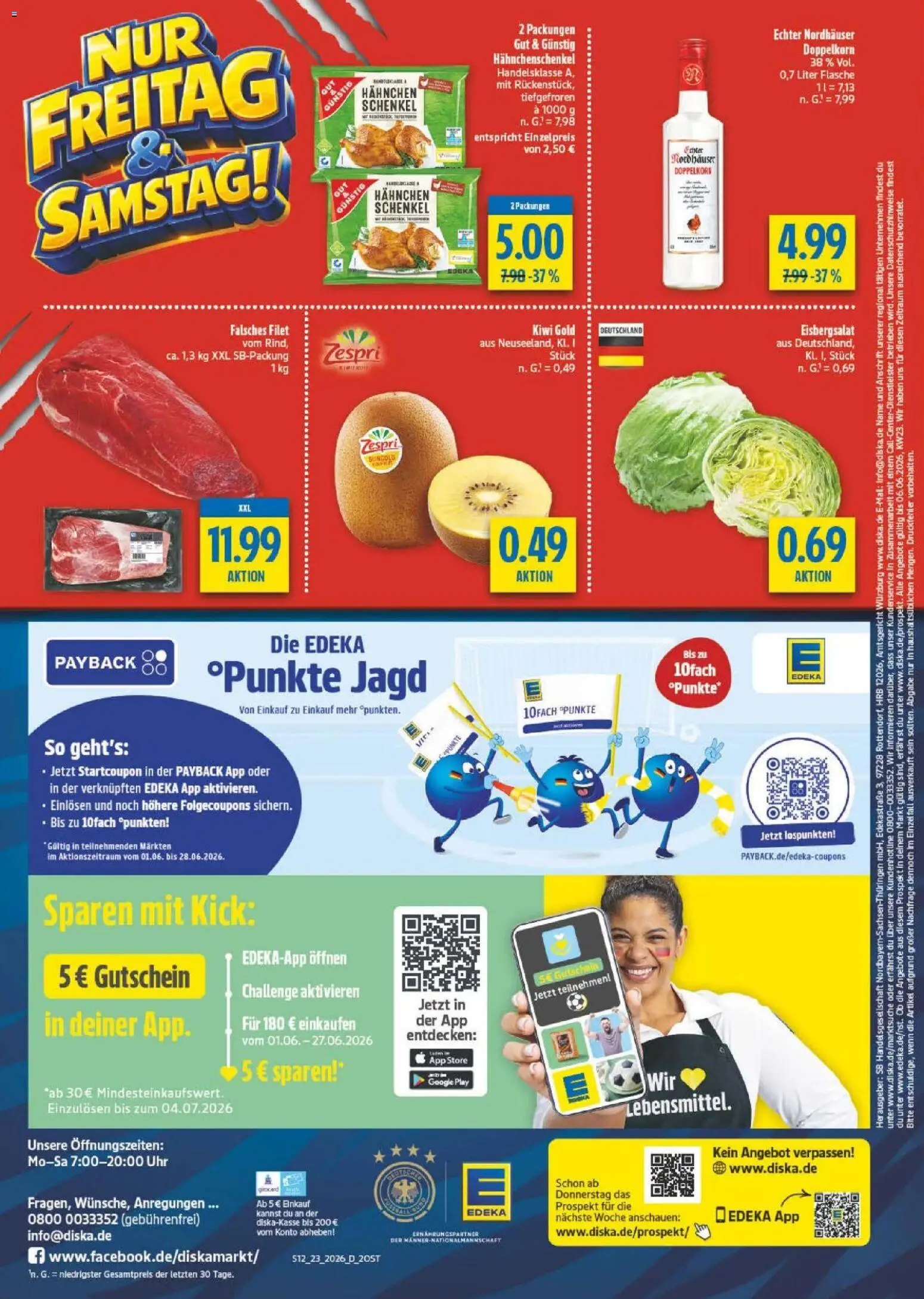 Diska Prospekt – gültig ab 01.06.2026 | Seite: 16 | Produkte: Hahnchen, Hahnchenschenkel, Eisbergsalat, Kiwi
