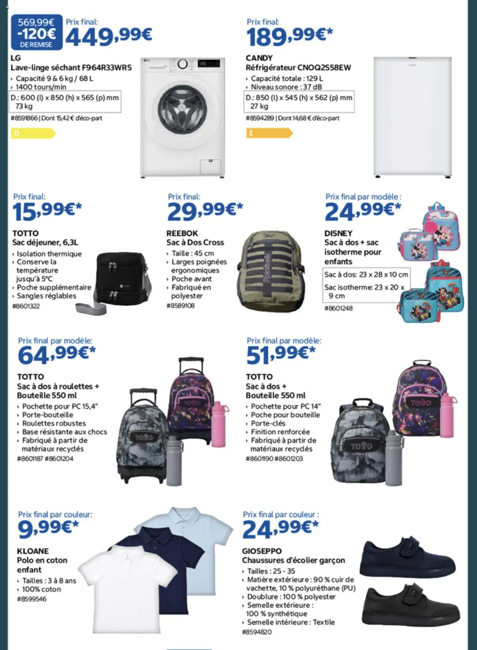 {H1} | Page: 2 | Produits: Base, Réfrigérateur, Bouteille, Sac à dos
