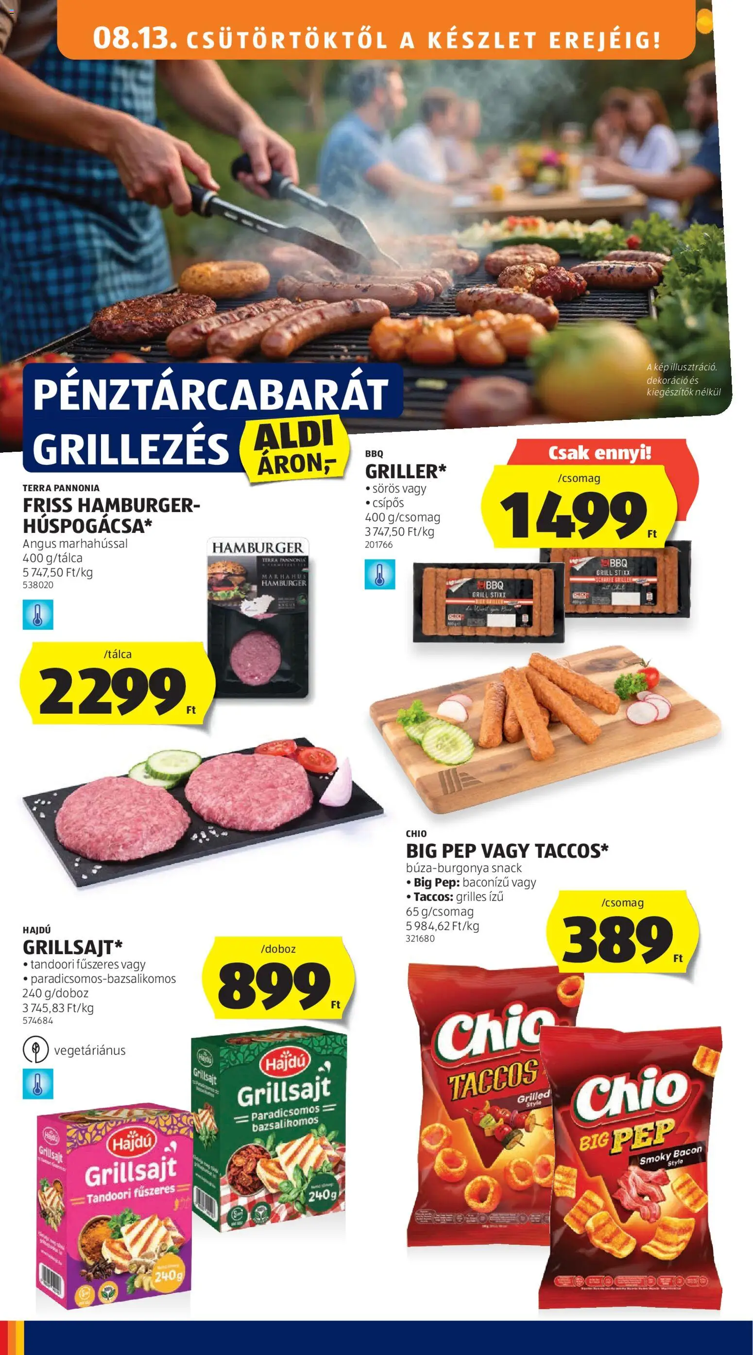 Aldi akciós ujság - amely érvényes a következő dátumtól: 2026.08.13. | Oldal: 16 | Termékek: Chio, Grillsajt, Bacon, Dekoráció