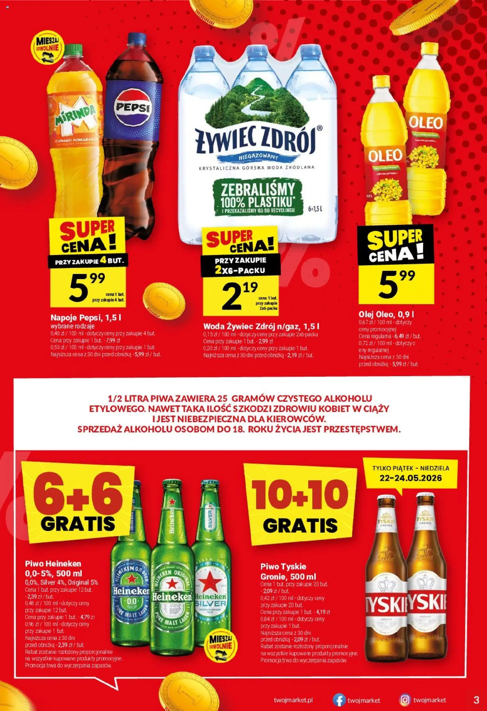 Twój Market gazetka od 20.05.2026 | Strona: 3 | Produkty: Napoje, Pepsi, Olej, Piwo