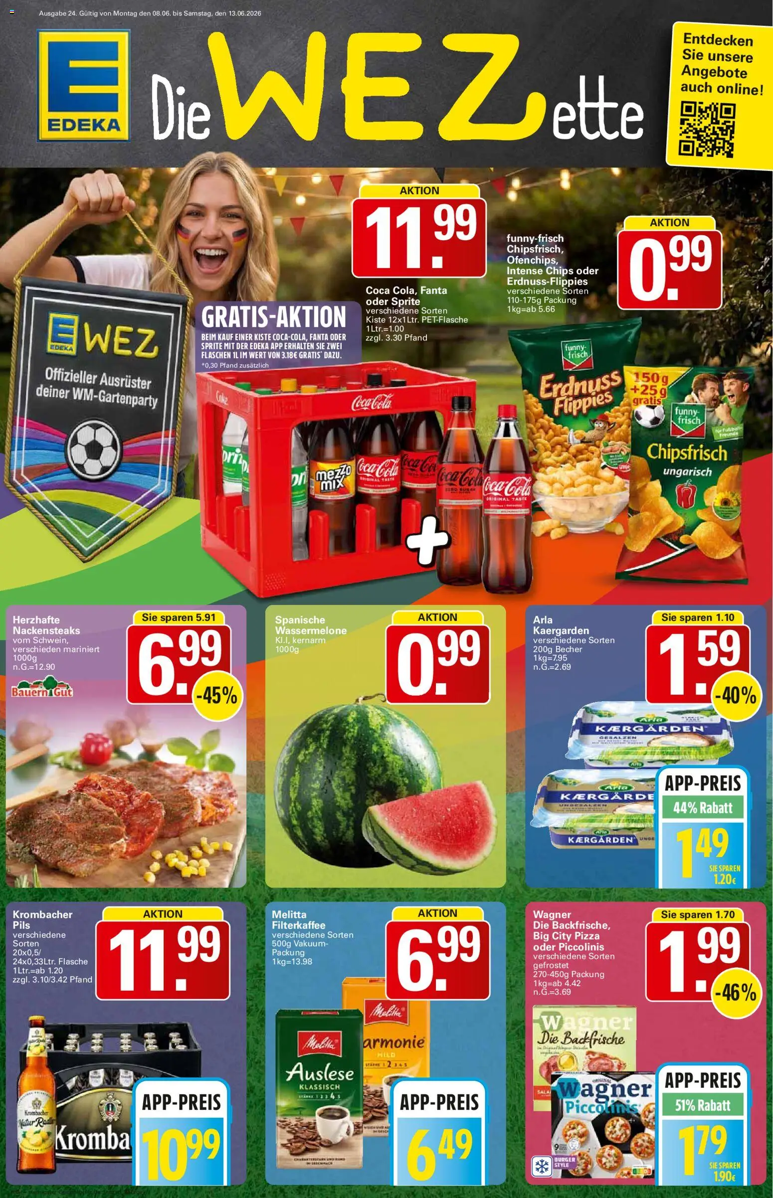 WEZ Prospekt – gültig ab 08.06.2026 | Seite: 1 | Produkte: Melitta, Fanta, Cola, Pizza