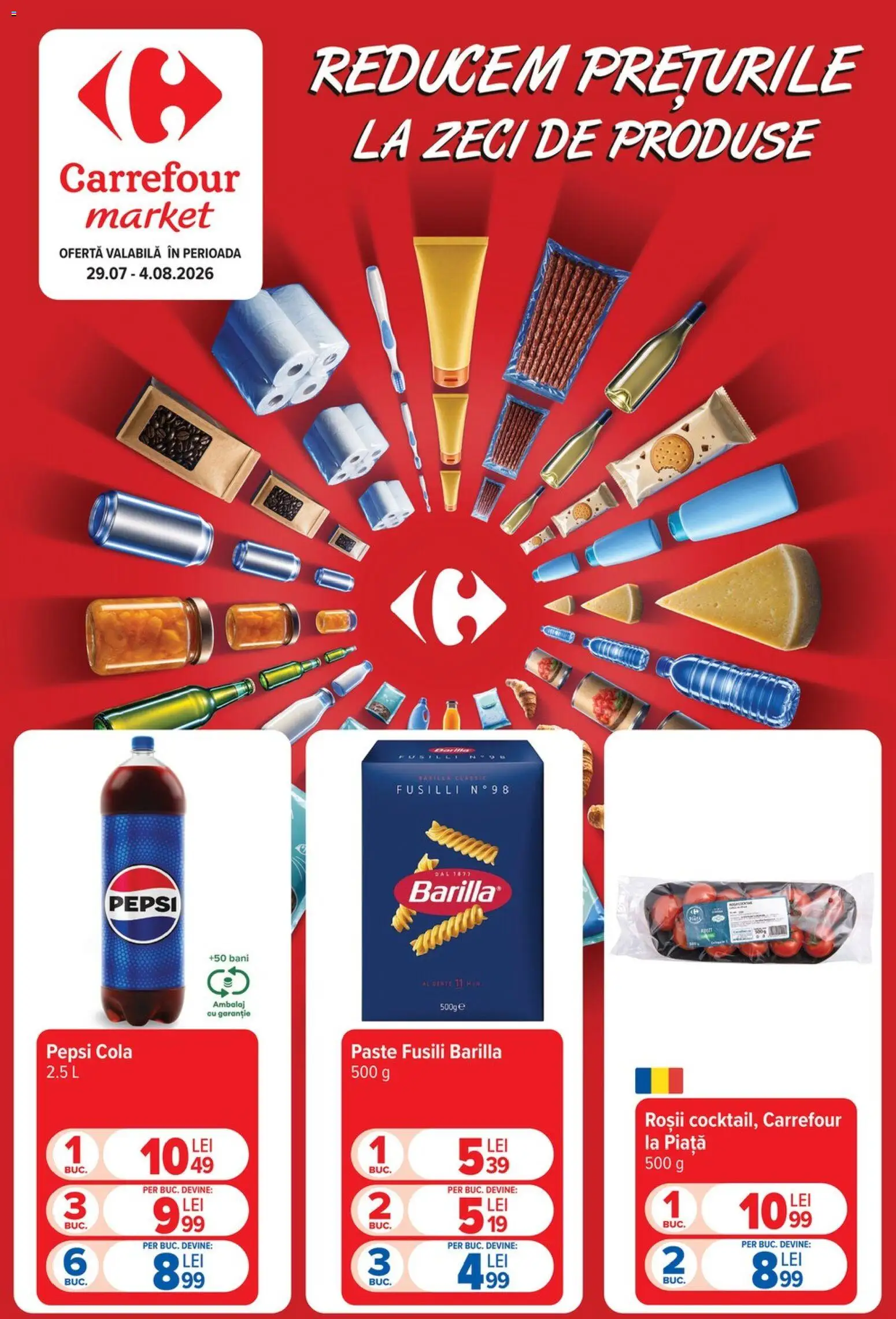 Noul catalog Carrefour – valabil de la 29.07.2026 | Pagină: 1 | Produse: Șal, Amerikan servis, Roșii, Paste