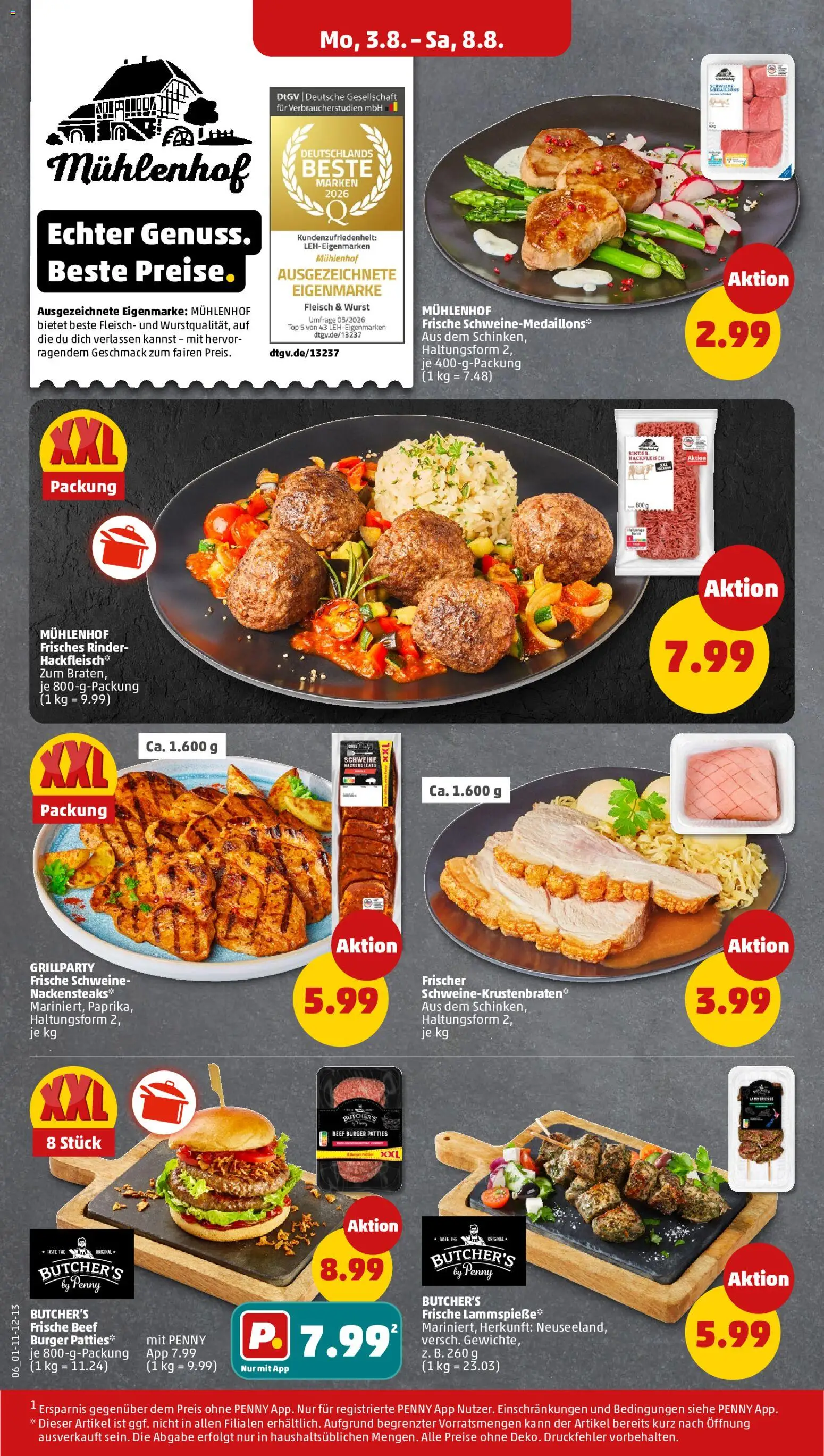 Penny Prospekt – gültig ab 03.08.2026 | Seite: 10 | Produkte: Nackensteaks, Burger, Wurst, Hackfleisch