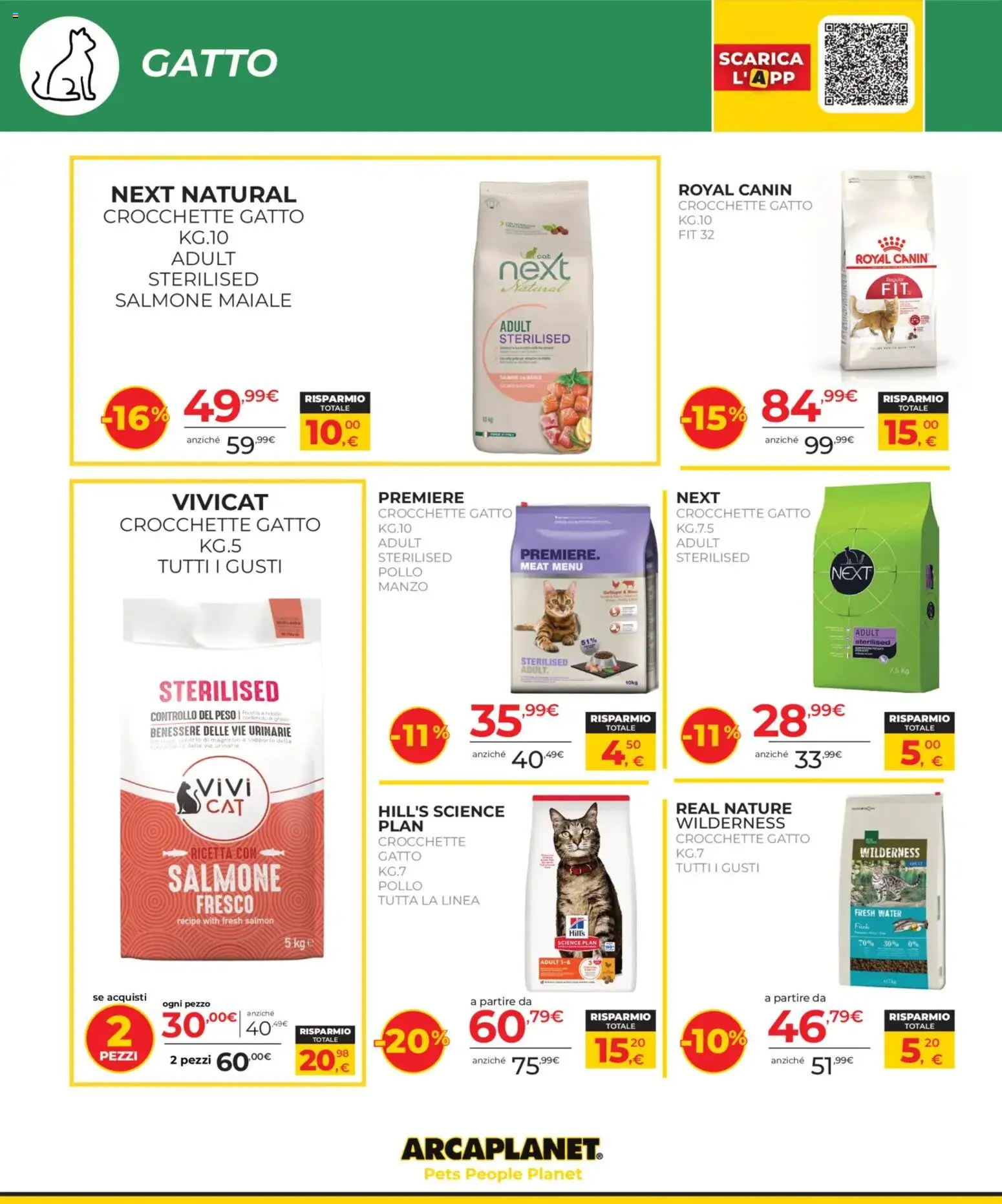 Volantino Arcaplanet del 23/07/2026 | Pagina: 2 | Prodotti: Pollo, Maiale, Crocchette, Crocchette gatto