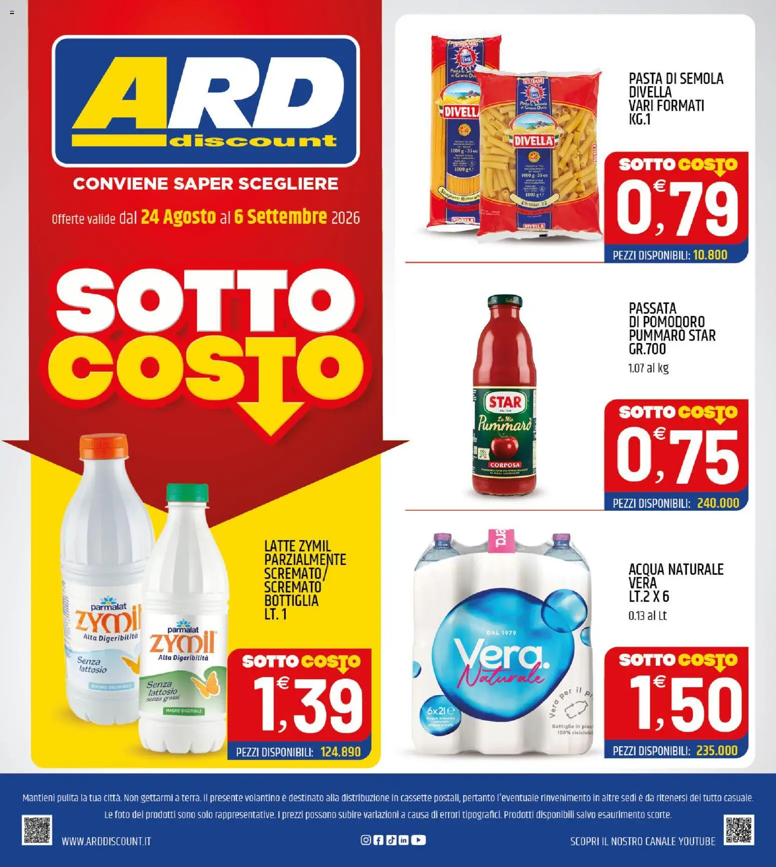 Volantino ARD Discount del 24/08/2026 | Pagina: 24 | Prodotti: Pasta di semola, Pasta, Spaghetti, Bottiglia
