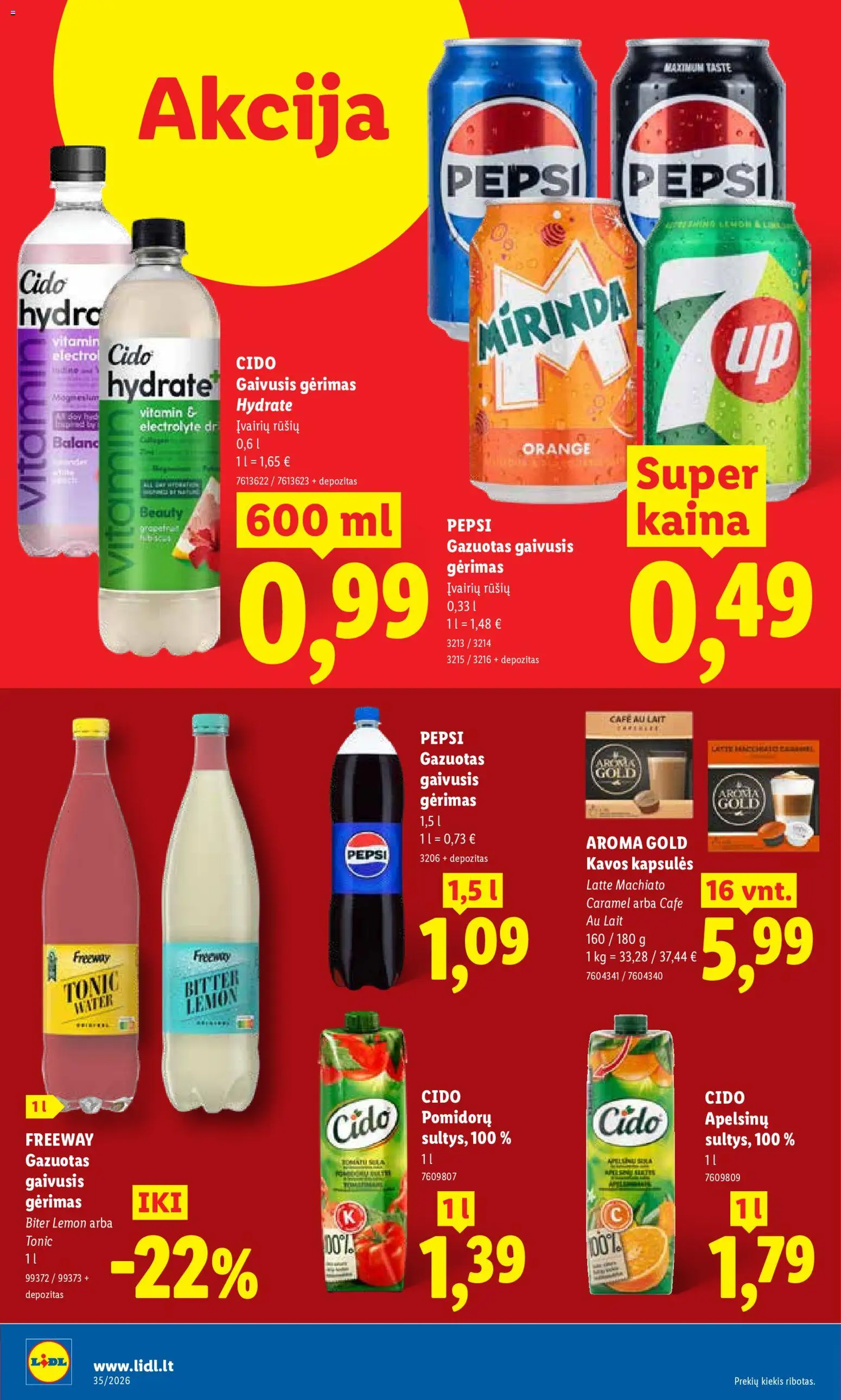 LIDL akcijos nuo 2026.08.24 | Puslapis: 14 | Prekių: Gaivusis gėrimas, Kapsulės