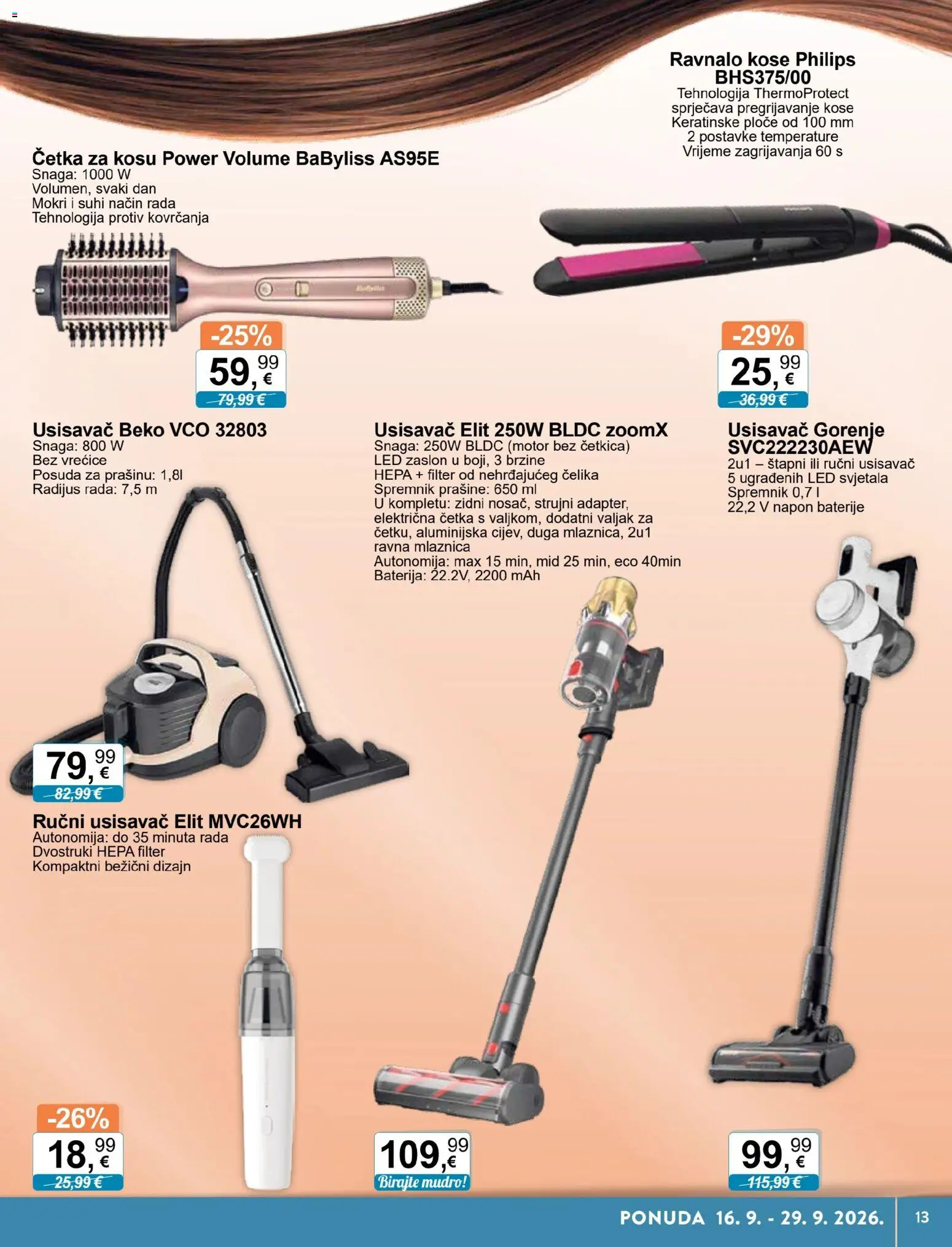 KTC katalog | vrijedi od 16.09.2026 | Stranica: 13 | Proizvodi: Usisavač, Baterija, HEPA filter, Četka za kosu