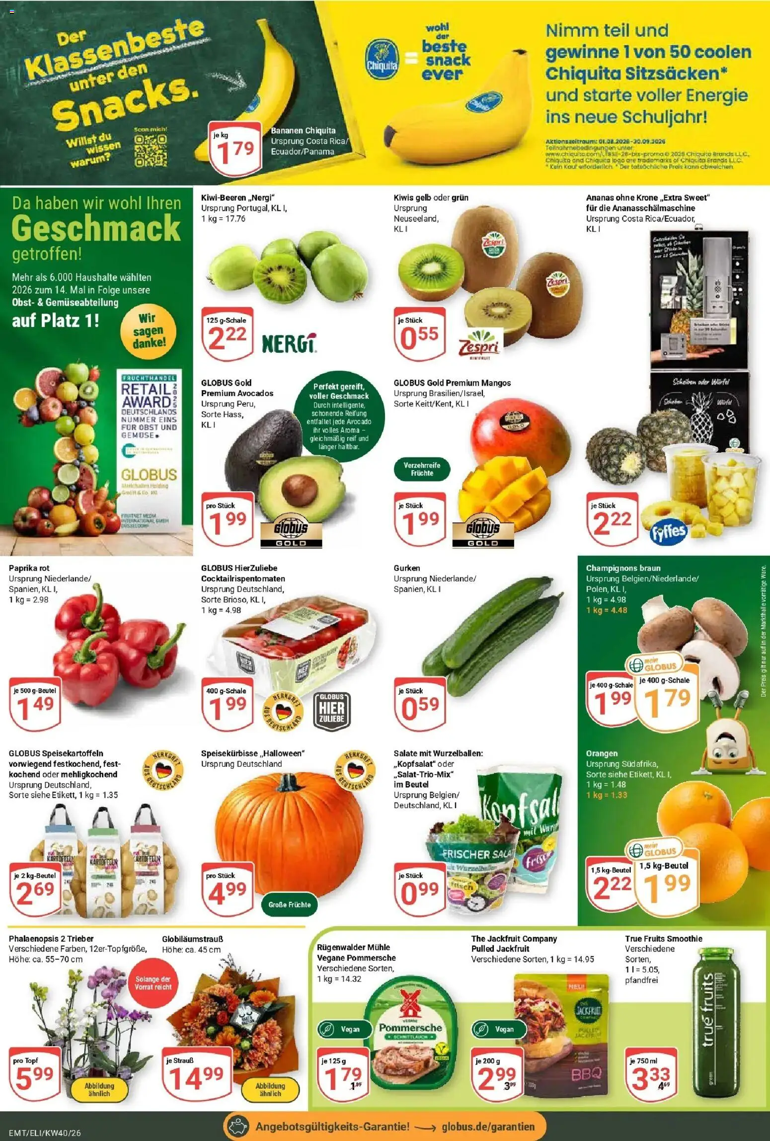 Globus Prospekt Erfurt-Linderbach (ab 28.09.2026) » Angebote online | Seite: 8 | Produkte: Bananen, Avocado, Obst, Gurken
