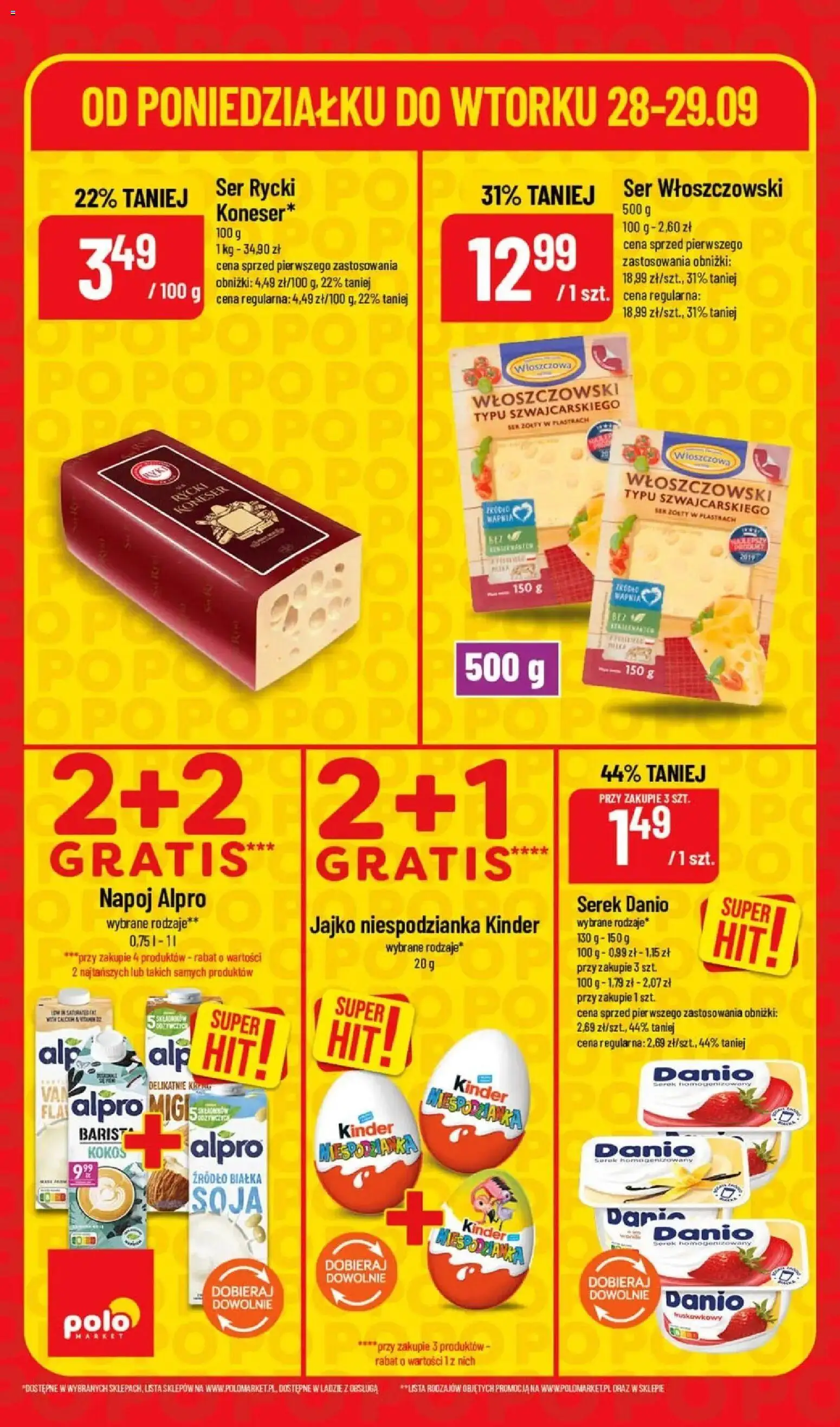 POLOmarket - SuperHity POLOmarkt do wtorku 29.09 (G40) od 28.09.2026 | Strona: 4 | Produkty: Ser żółty, Serek homogenizowany, Kinder niespodzianka, Kokos