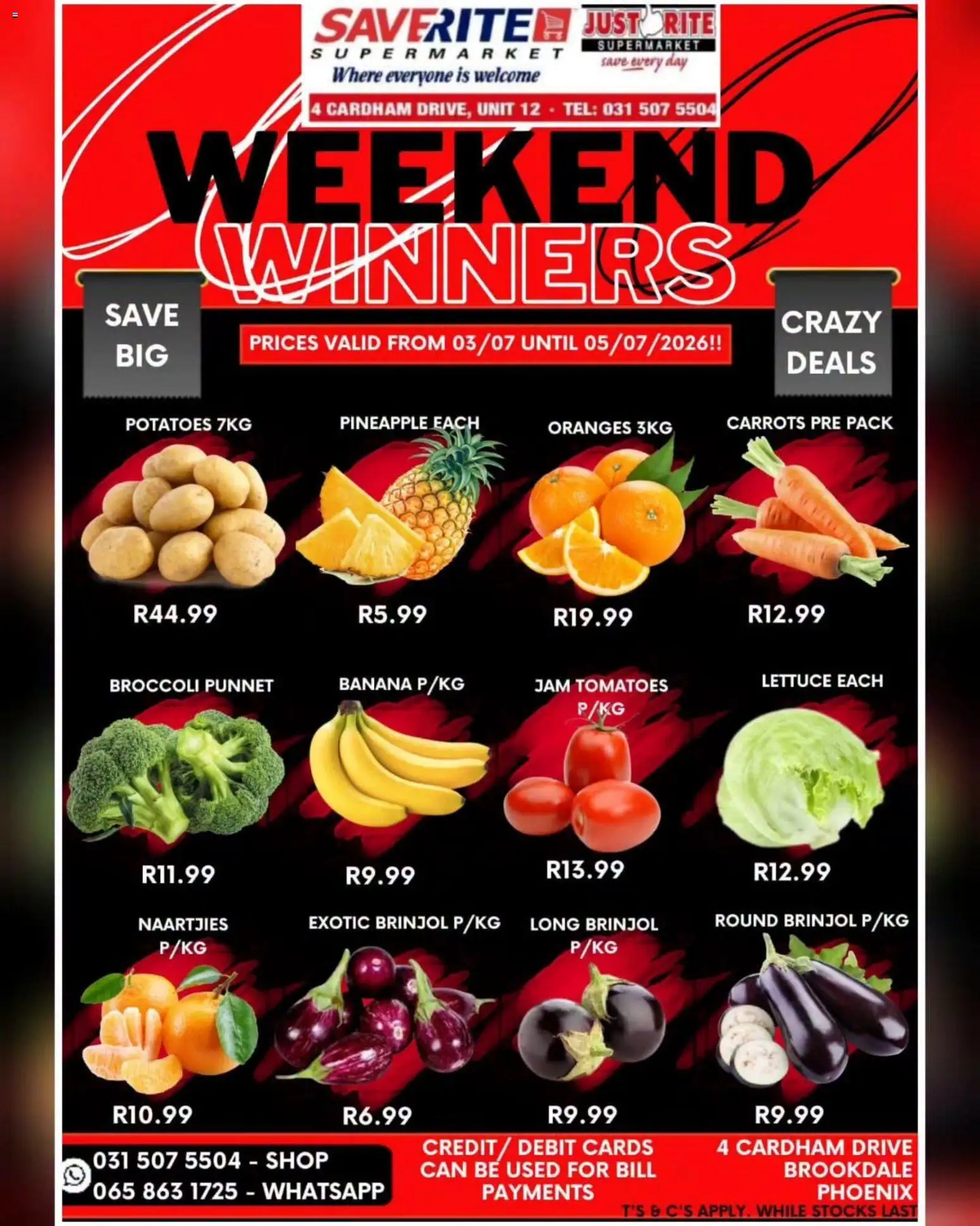 New Saverite catalogue – valid from 03/07/2026 | Page: 1 | Products: Tomatoes, Pineapple, Carrots, Lettuce