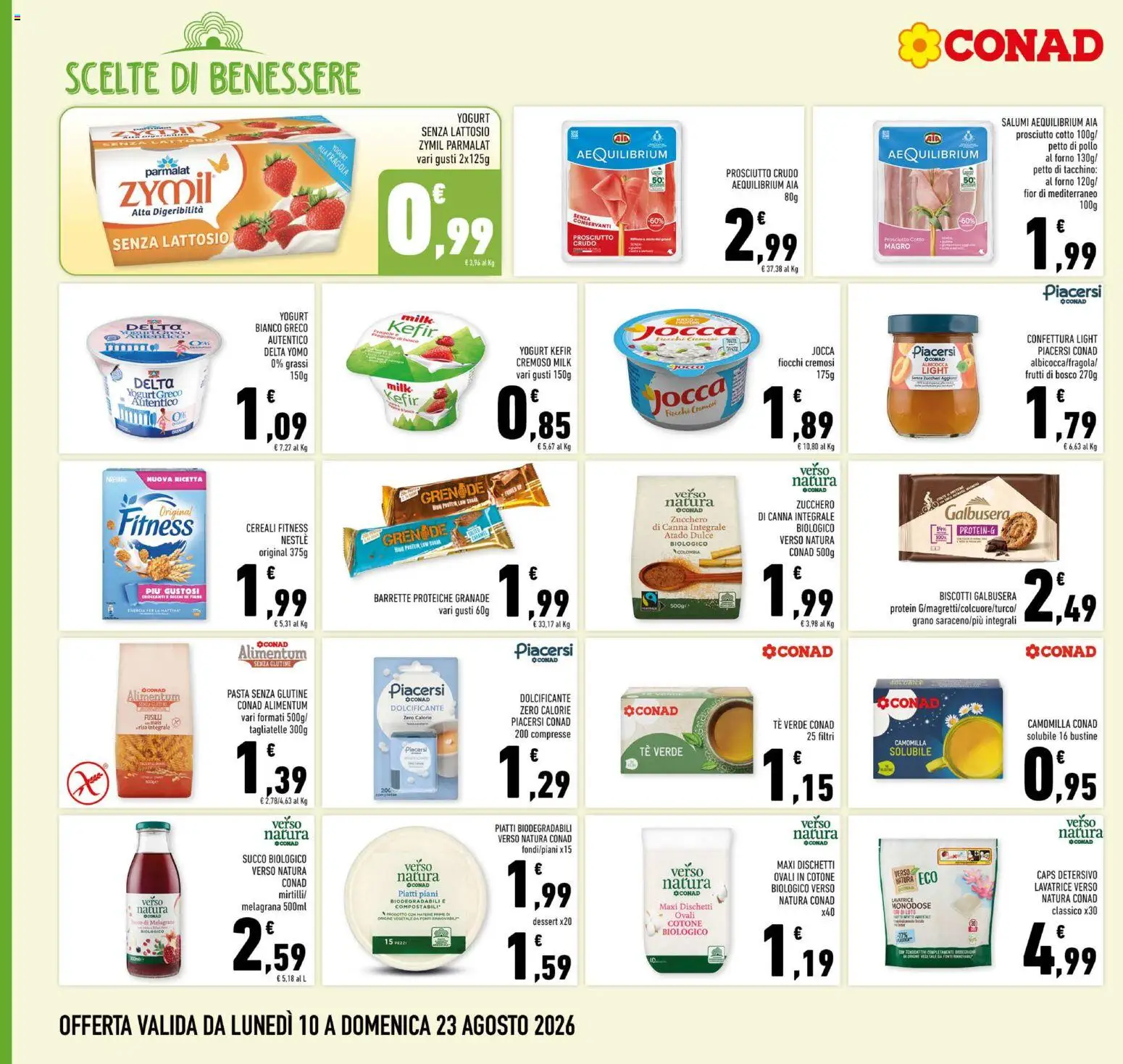 Volantino Conad del 10/08/2026 | Pagina: 12 | Prodotti: Prosciutto Cotto, Piatti, Pasta, Lavatrice