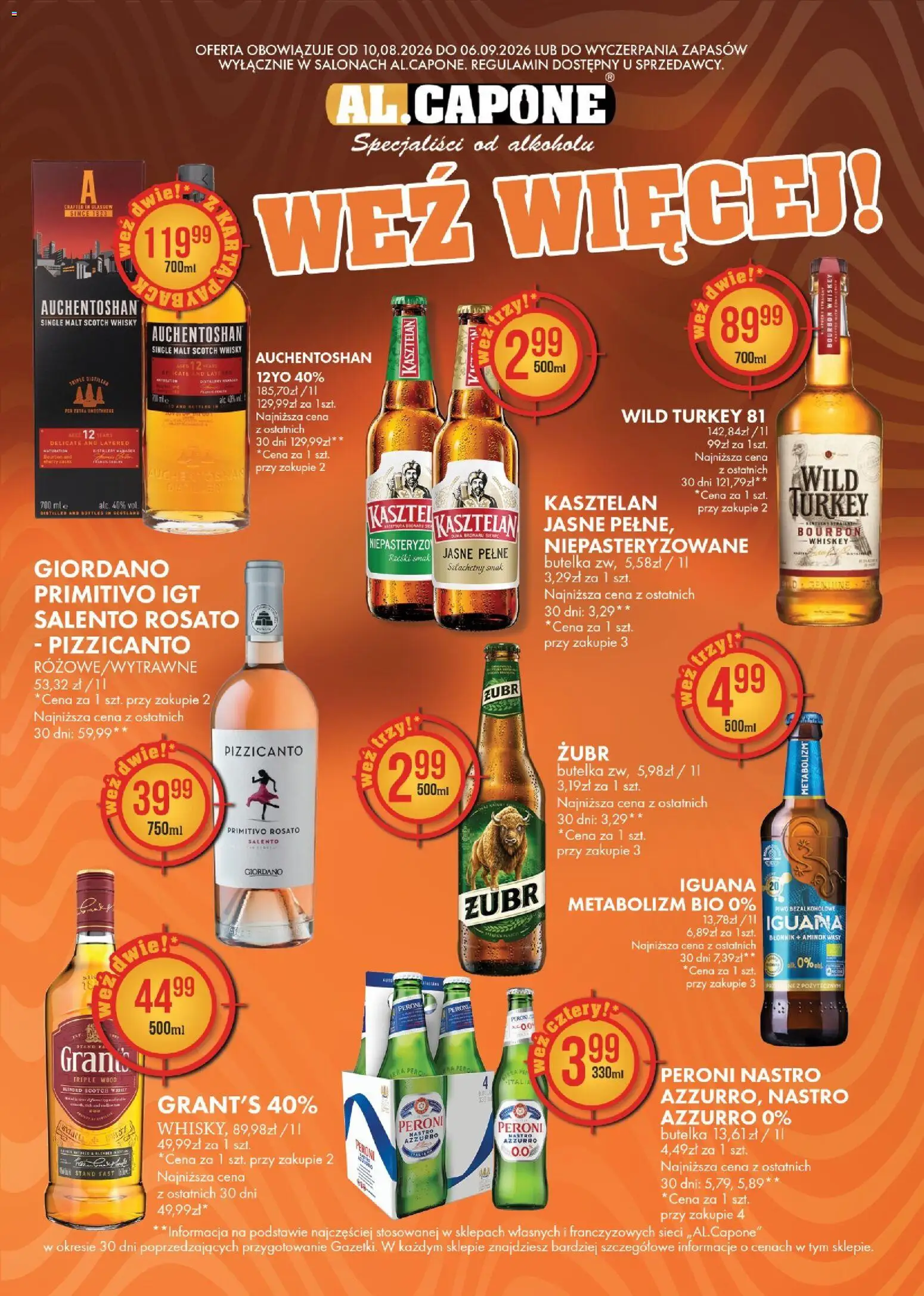 Al.Capone gazetka od 10.08.2026 | Strona: 2 | Produkty: Grant's, Bourbon, Primitivo, Piwo bezalkoholowe