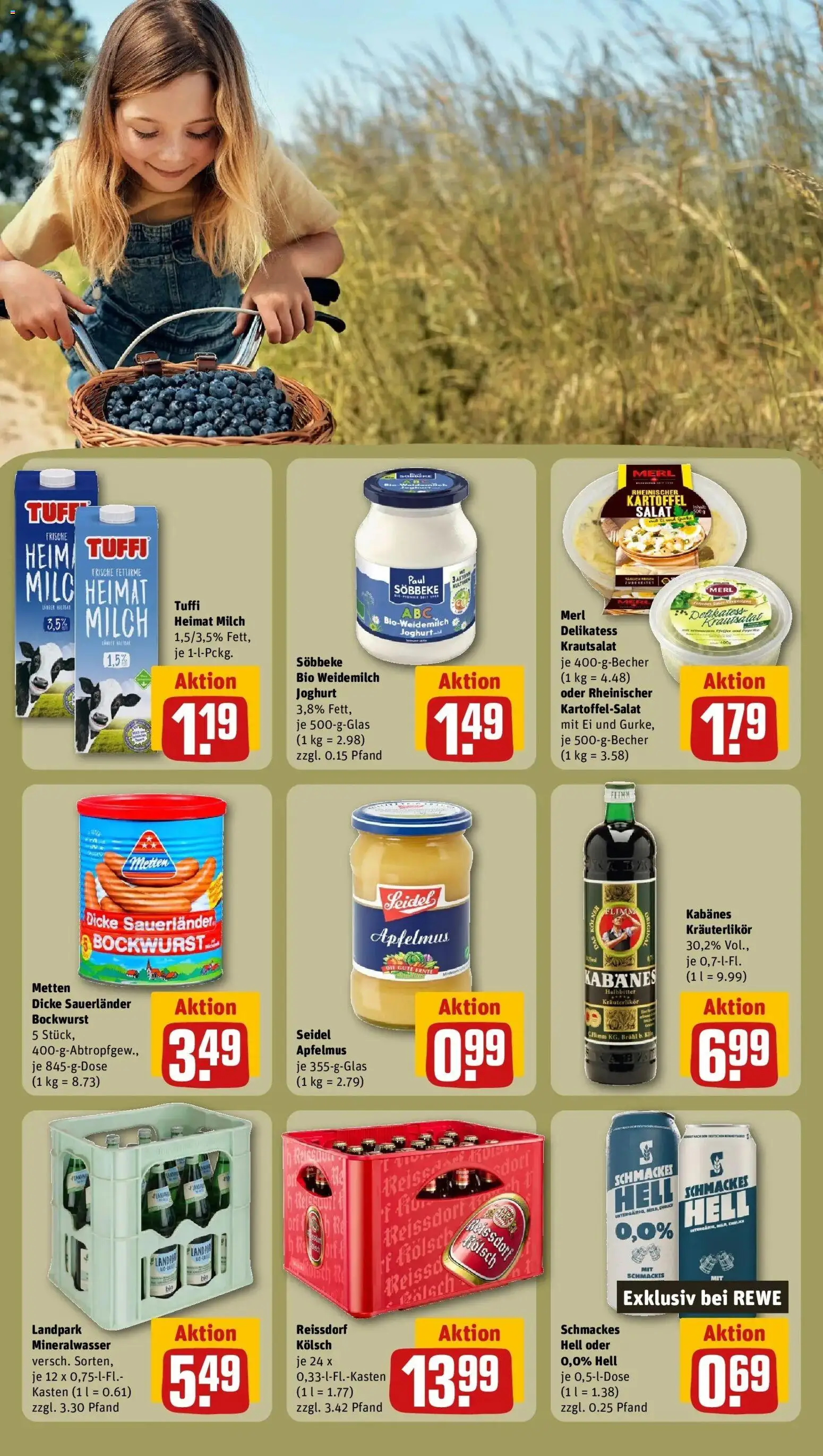 Rewe Prospekt Langenfeld / Reusrath – gültig ab 27.07.2026 | Seite: 27 | Produkte: Bockwurst, Joghurt, Mineralwasser, Salat