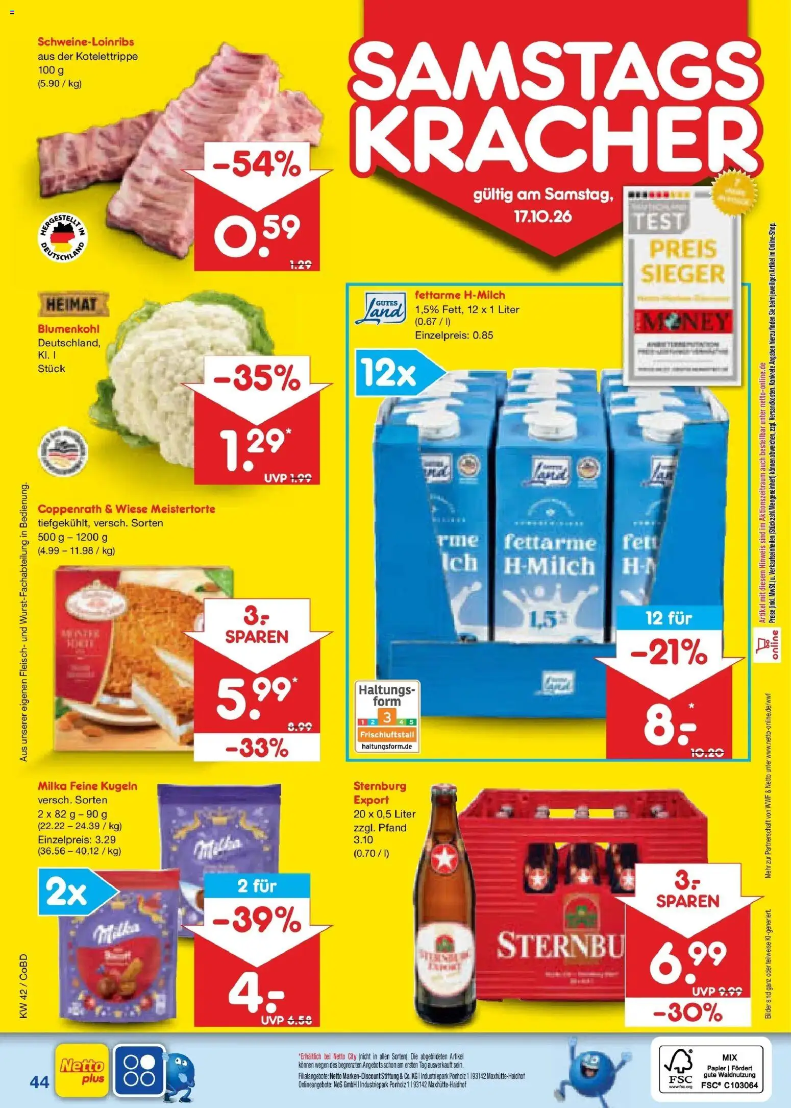 Netto Marken-Discount Prospekt Delitzsch – gültig ab 12.10.2026 | Seite: 60 | Produkte: Milka, Bilder, Blumenkohl, Fleisch