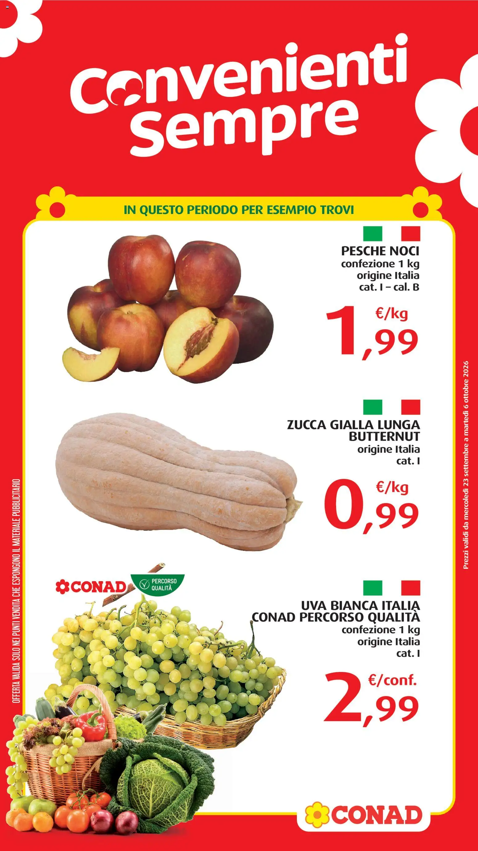 Volantino Conad del 23/09/2026 | Pagina: 2 | Prodotti: Noci, Zucca, Uva, Pesche