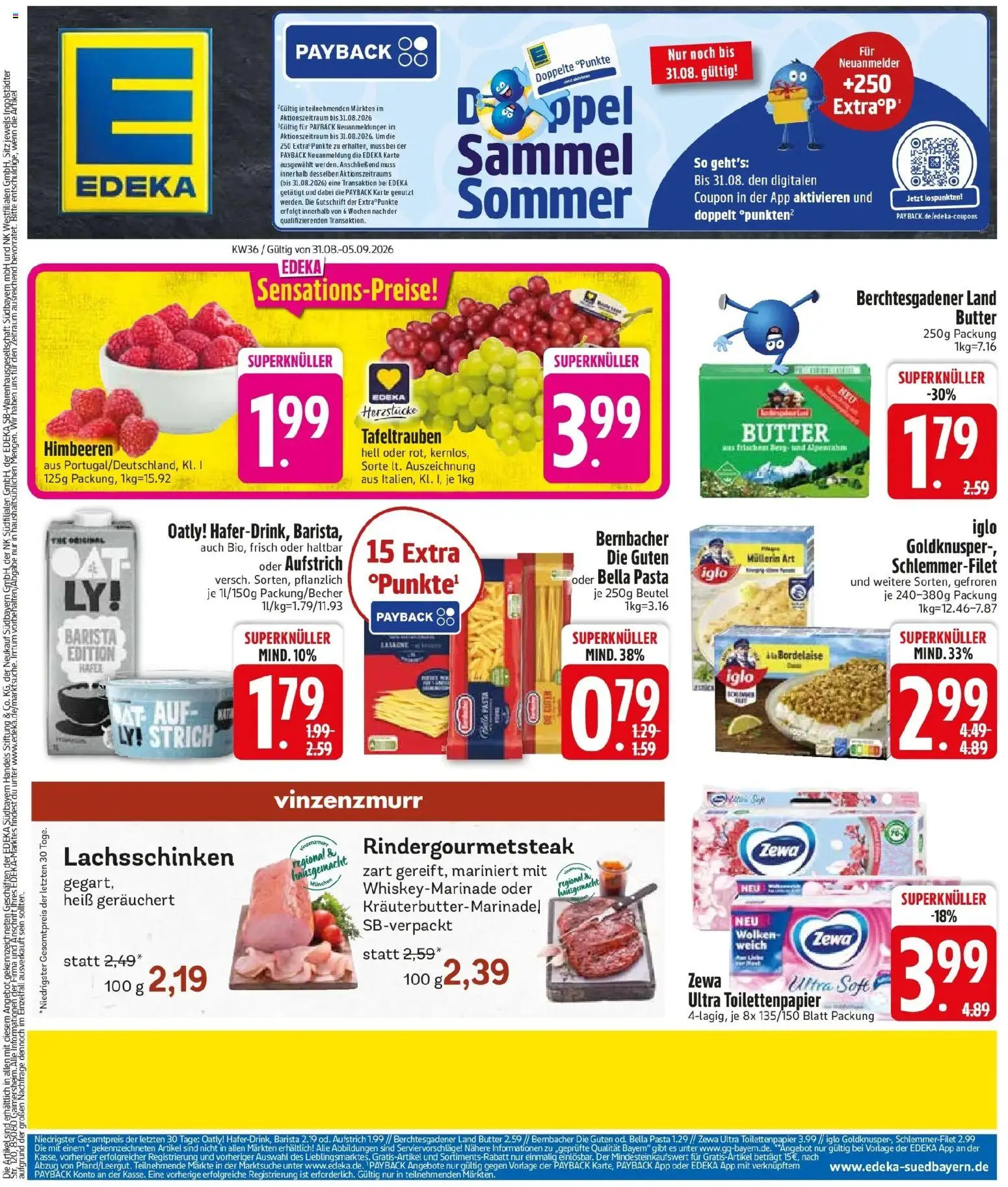 Edeka Prospekt München (ab 31.08.2026) » Angebote Online | Seite: 3 | Produkte: Himbeeren, Butter, Oatly, Pasta
