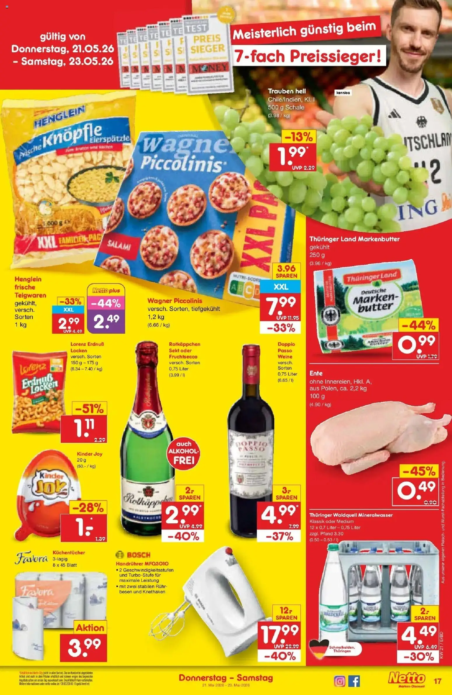 Netto Marken-Discount Prospekt Jena-Lobeda – gültig ab 17.05.2026 | Seite: 19 | Produkte: Trauben, Sekt, Mineralwasser, Fleisch