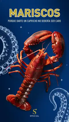 Vista previa MARISCOS, Lobster and octopus tentacles illustration on a blue background. válido desde el 05/10/2026 | Página: 34 | Productos: Mariscos