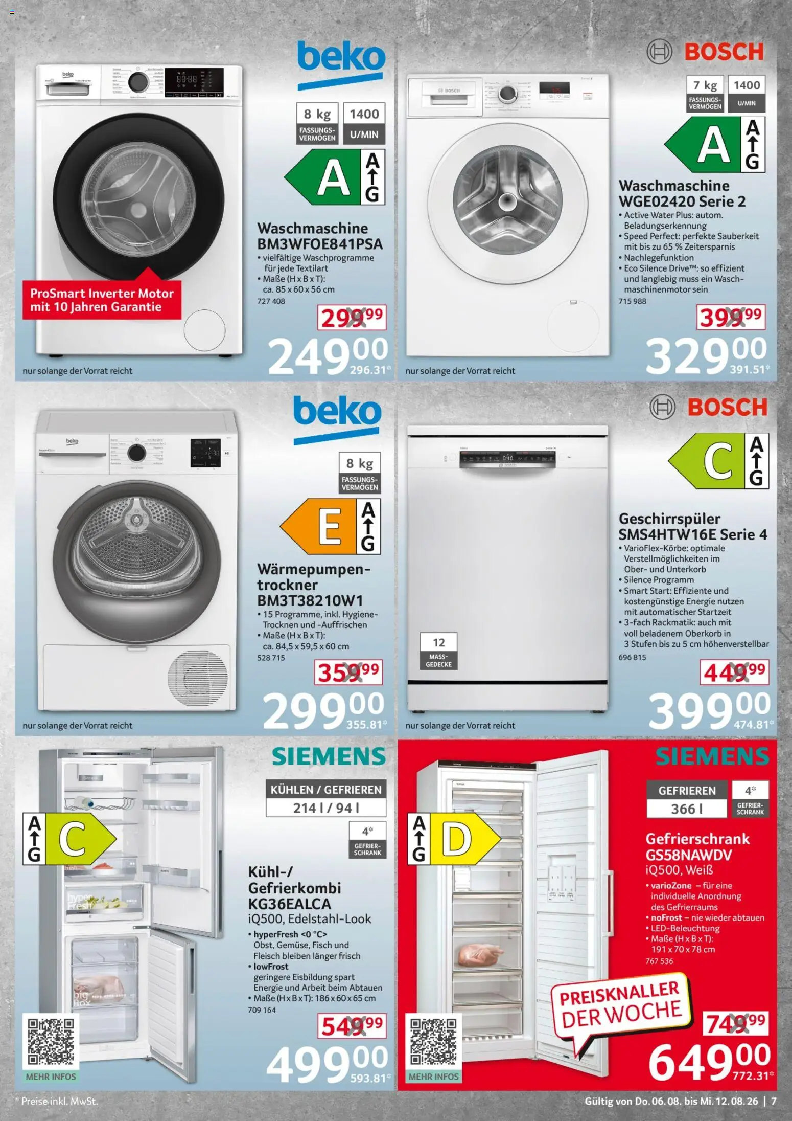 Selgros Non Food – gültig ab 06.08.2026 | Seite: 7 | Produkte: Bosch, Siemens, Trockner, Schrank