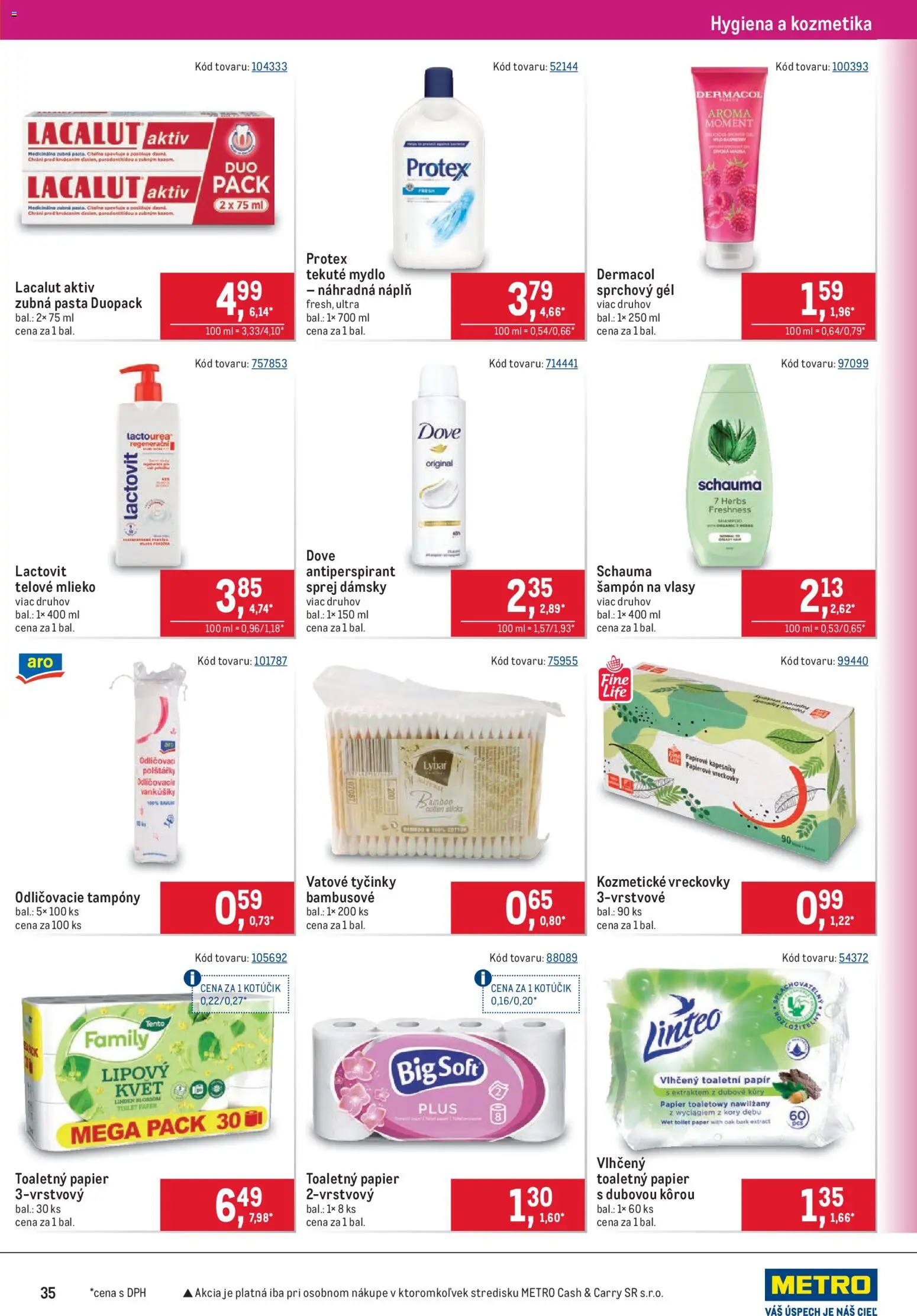 Nové Metro akcie – leták je platný od 03.06.2026 | Strana: 35 | Produkty: Mydlo, Sprchový gél, Zubná pasta, Lactovit