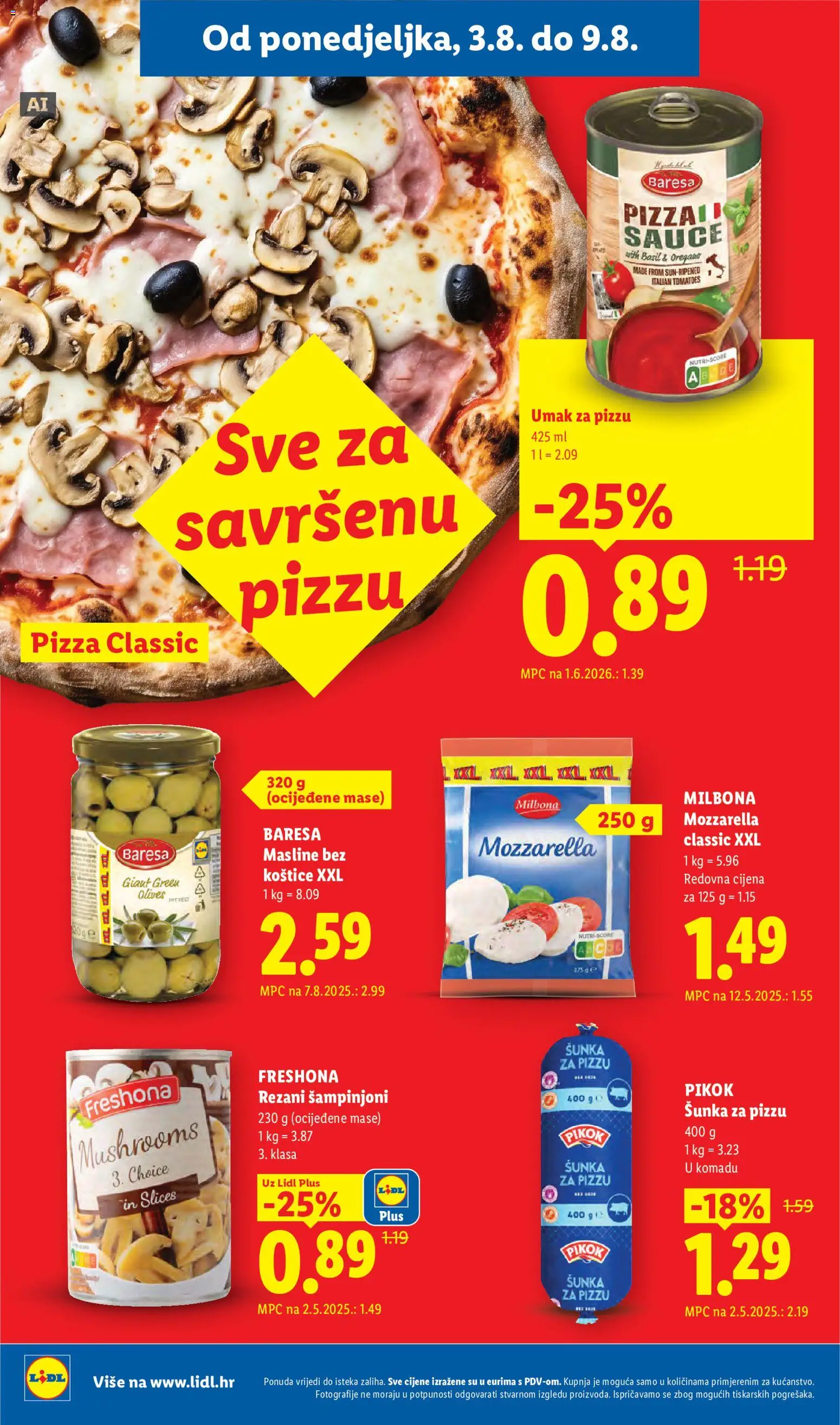 Lidl katalog | vrijedi od 03.08.2026 | Stranica: 8 | Proizvodi: Freshona, Šunka, Pizza, Šampinjoni