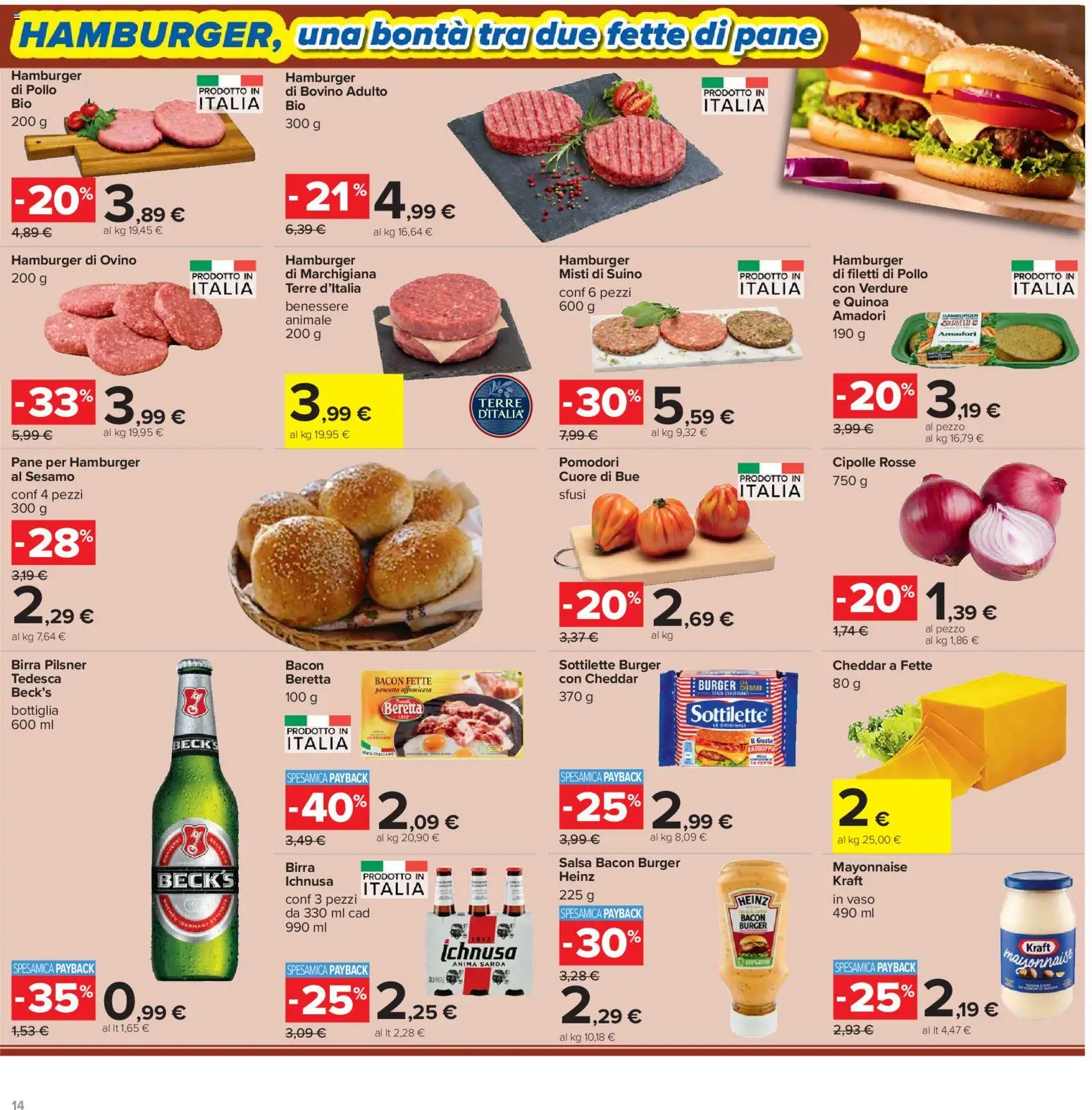 Volantino Carrefour del 19.05.2026 | Pagina: 14 | Prodotti: Birra, Pollo, Hamburger, Quinoa