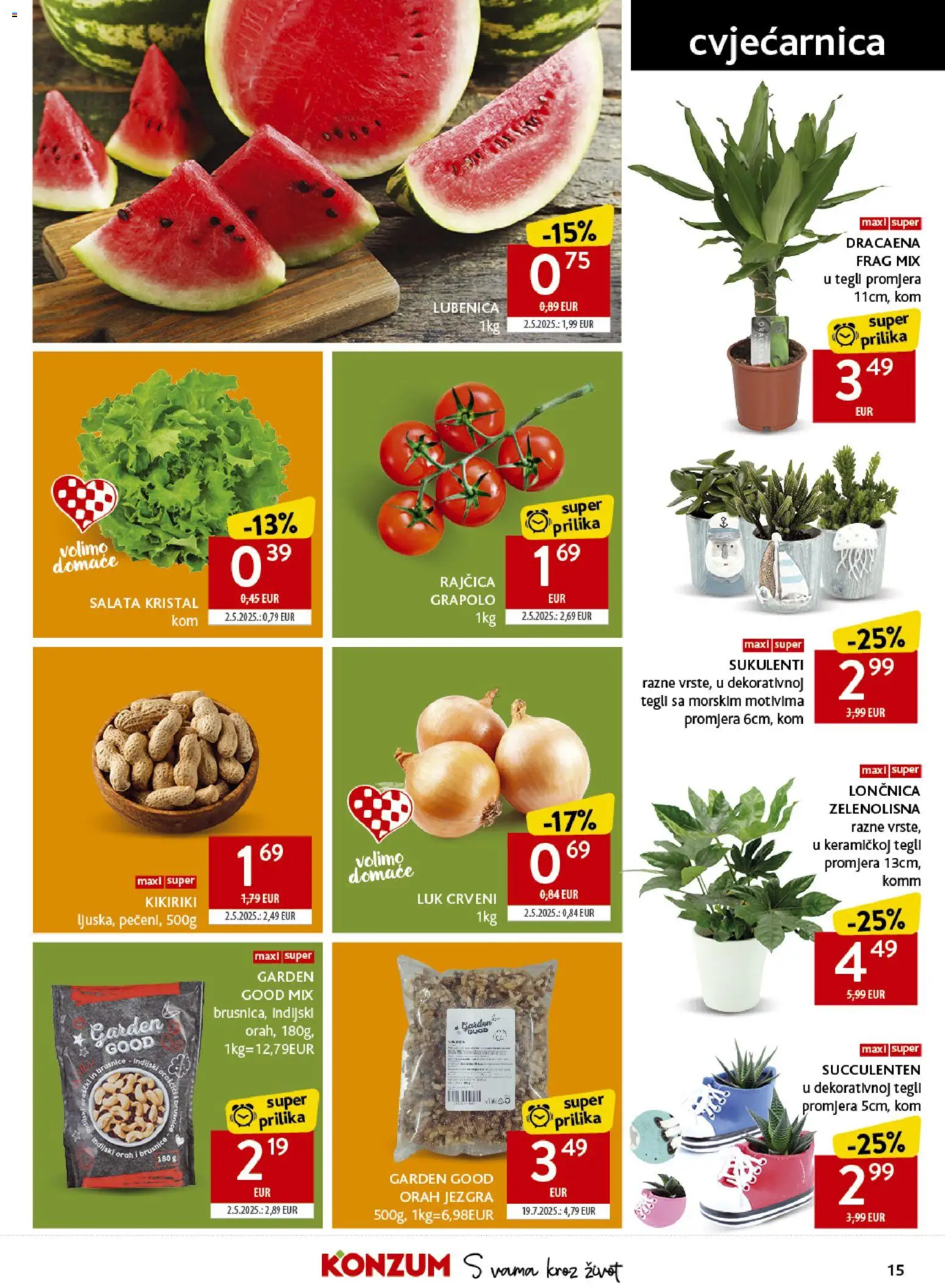 Konzum katalog | vrijedi od 17.06.2026 | Stranica: 15 | Proizvodi: Crveni luk, Kikiriki, Luk, Rajčica